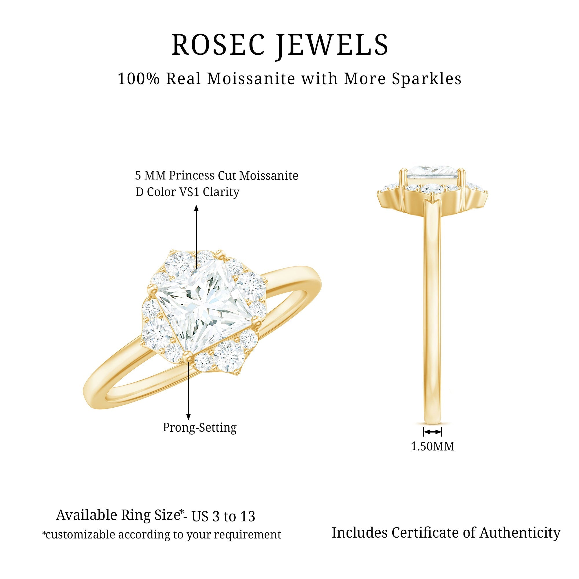 Princess Cut Moissanite Floral Engagement Ring for Women