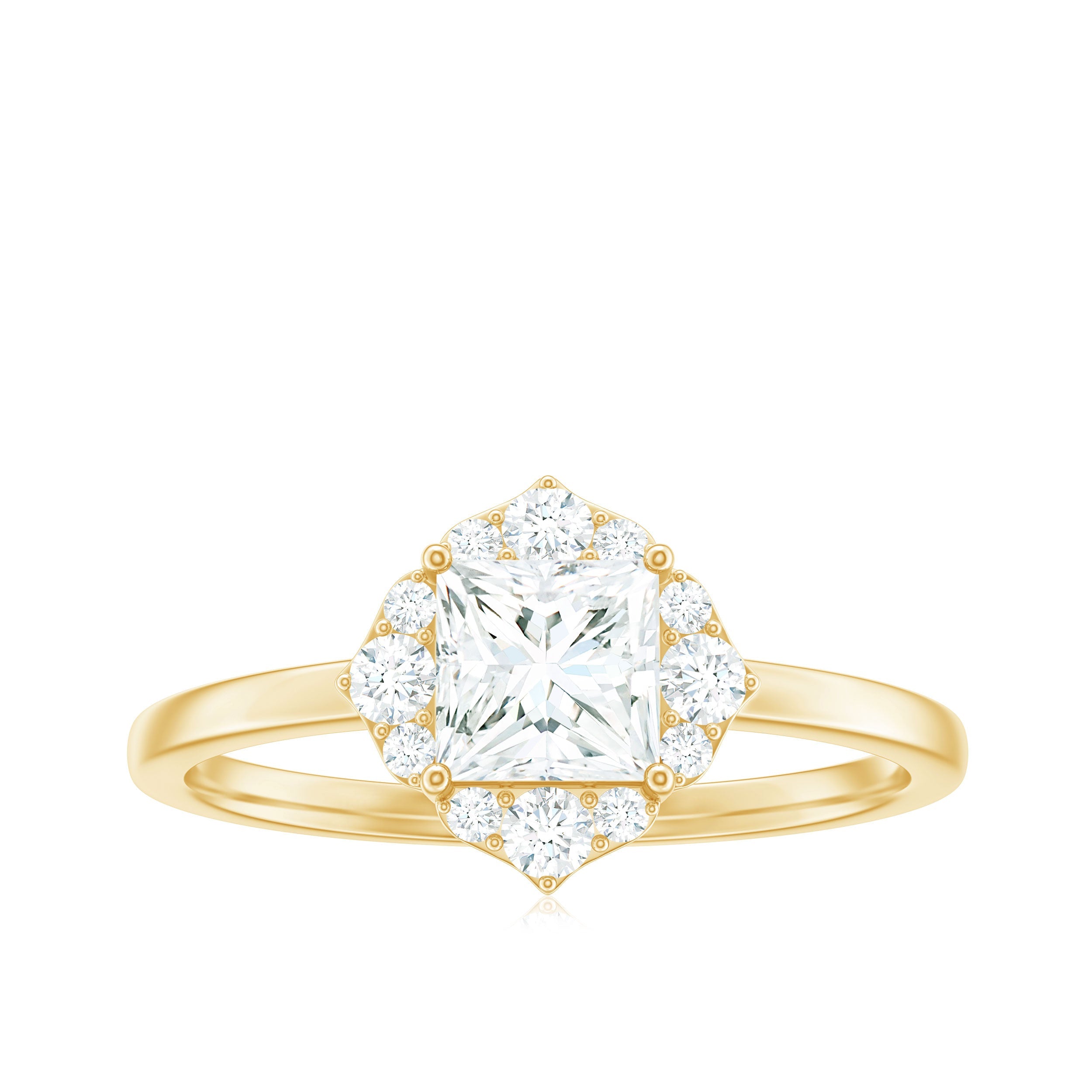 Princess Cut Moissanite Floral Engagement Ring for Women