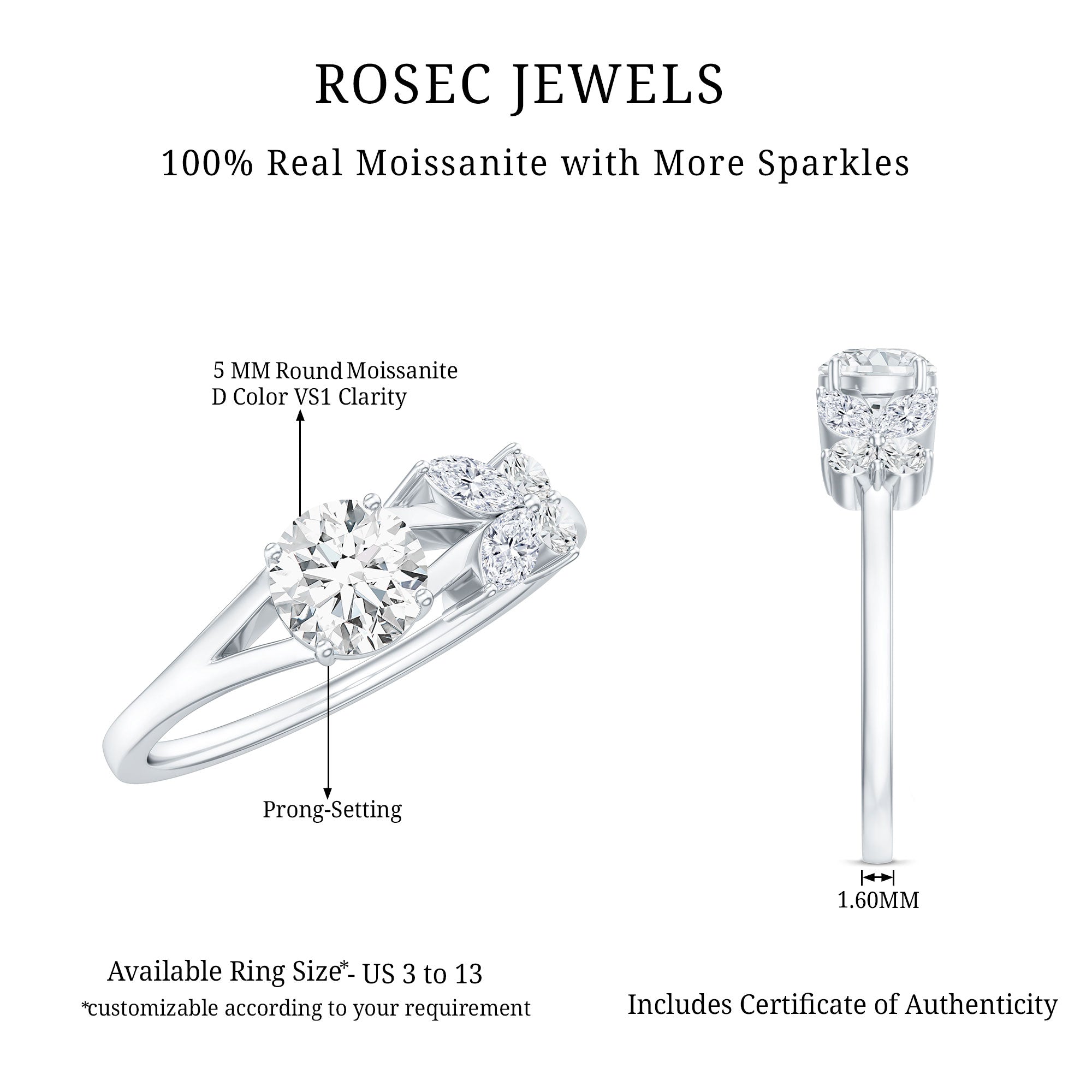Certified Moissanite Promise Ring with Butterfly Motif