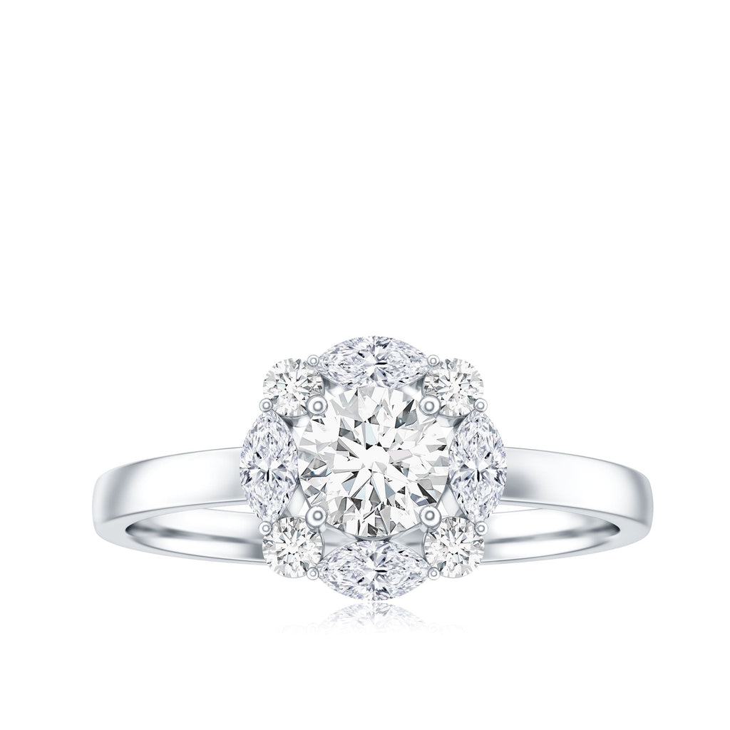 Round Moissanite Halo Engagement Ring for Women