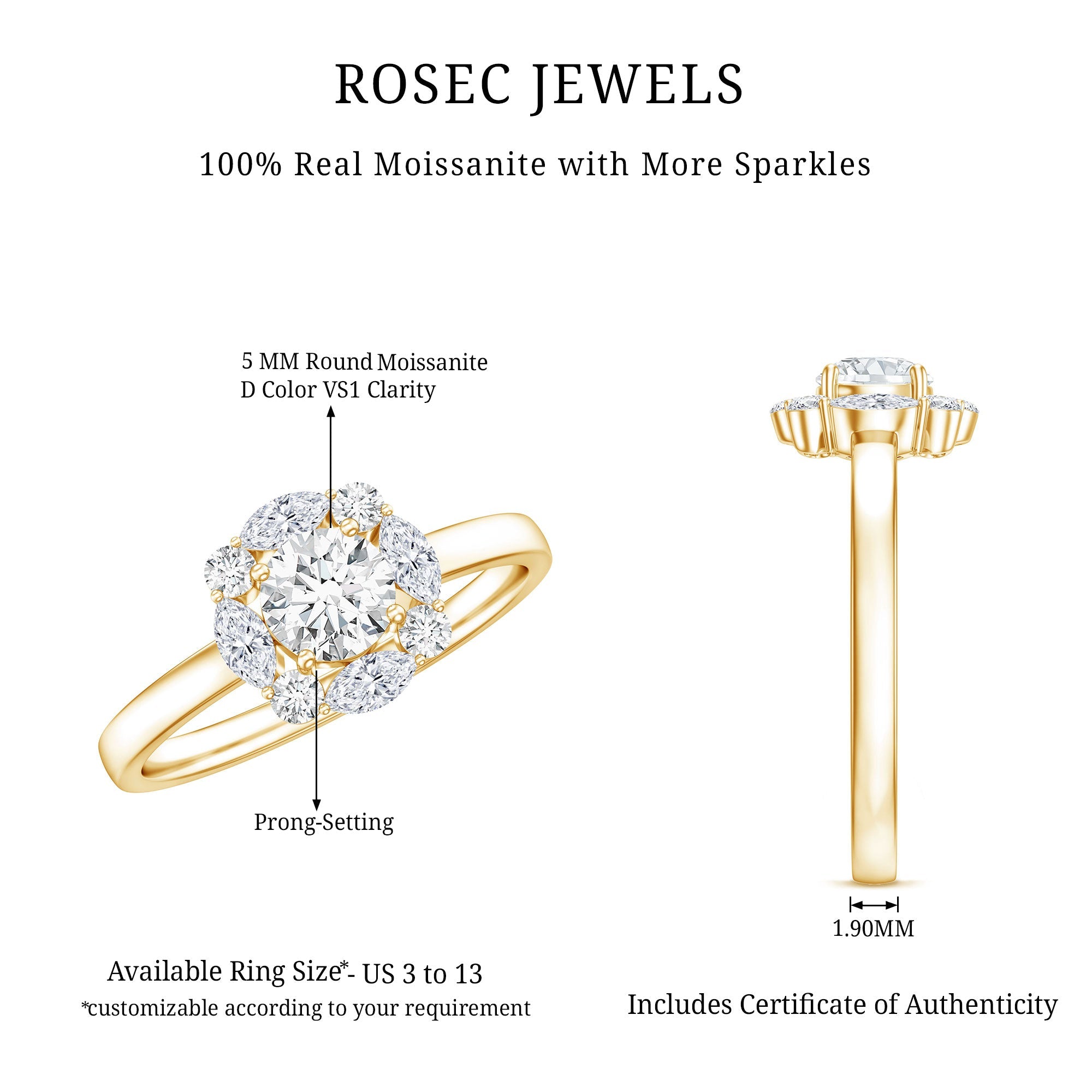 Round Moissanite Halo Engagement Ring for Women