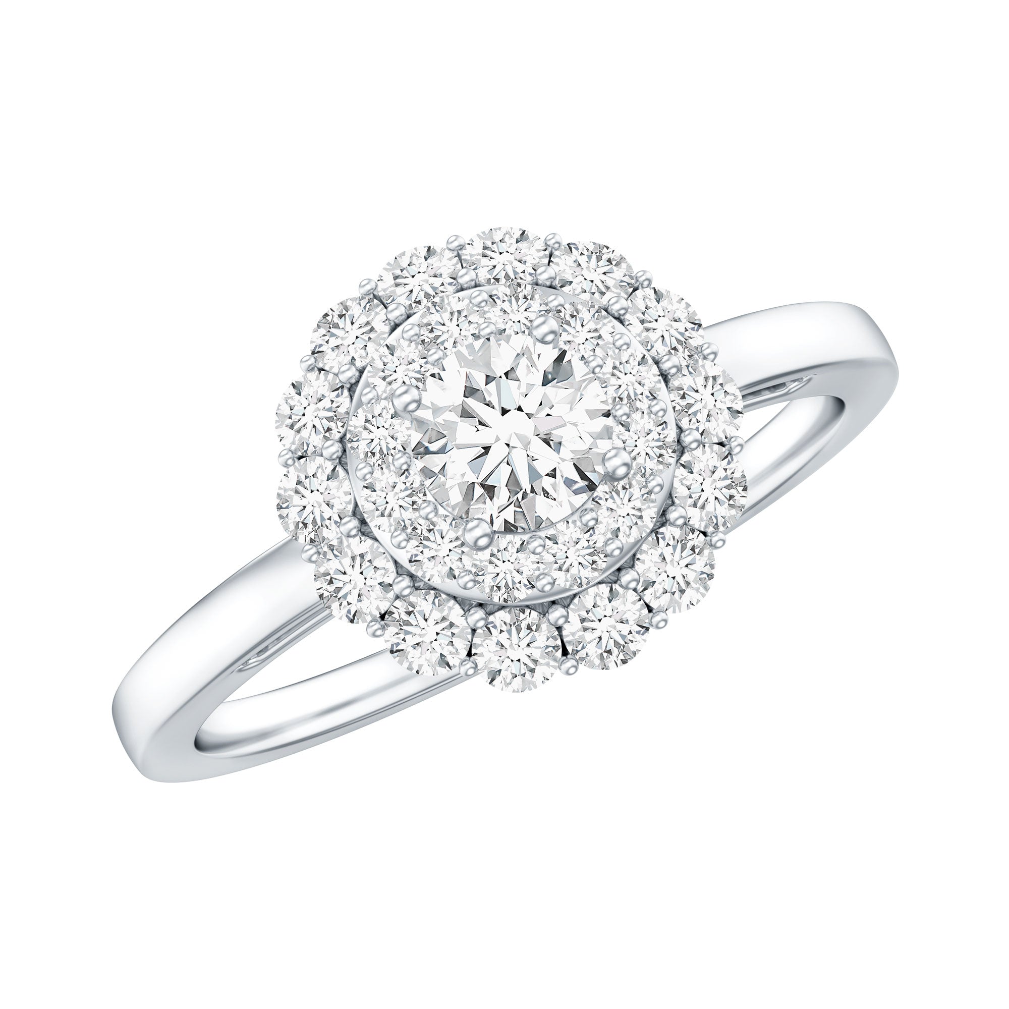 Certified Round Moissanite Double Halo Engagement Ring