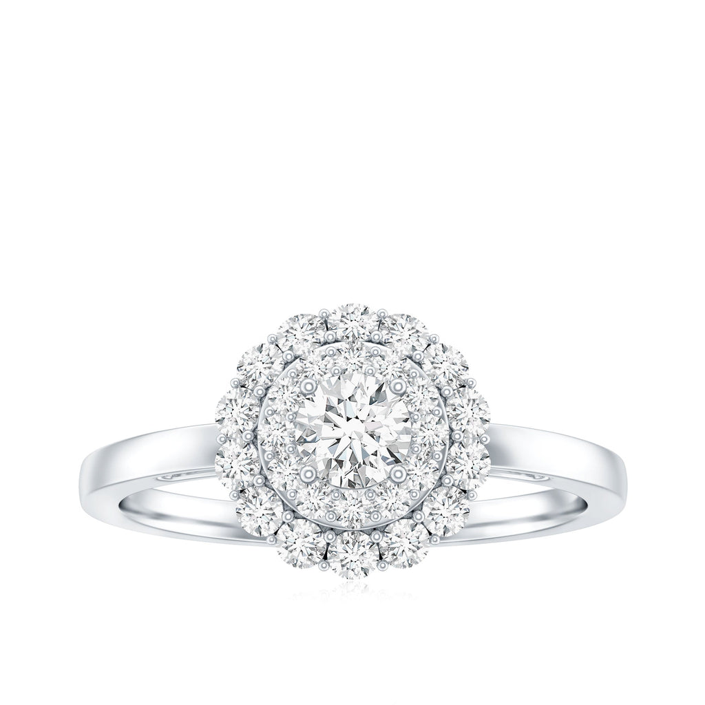 Certified Round Moissanite Double Halo Engagement Ring