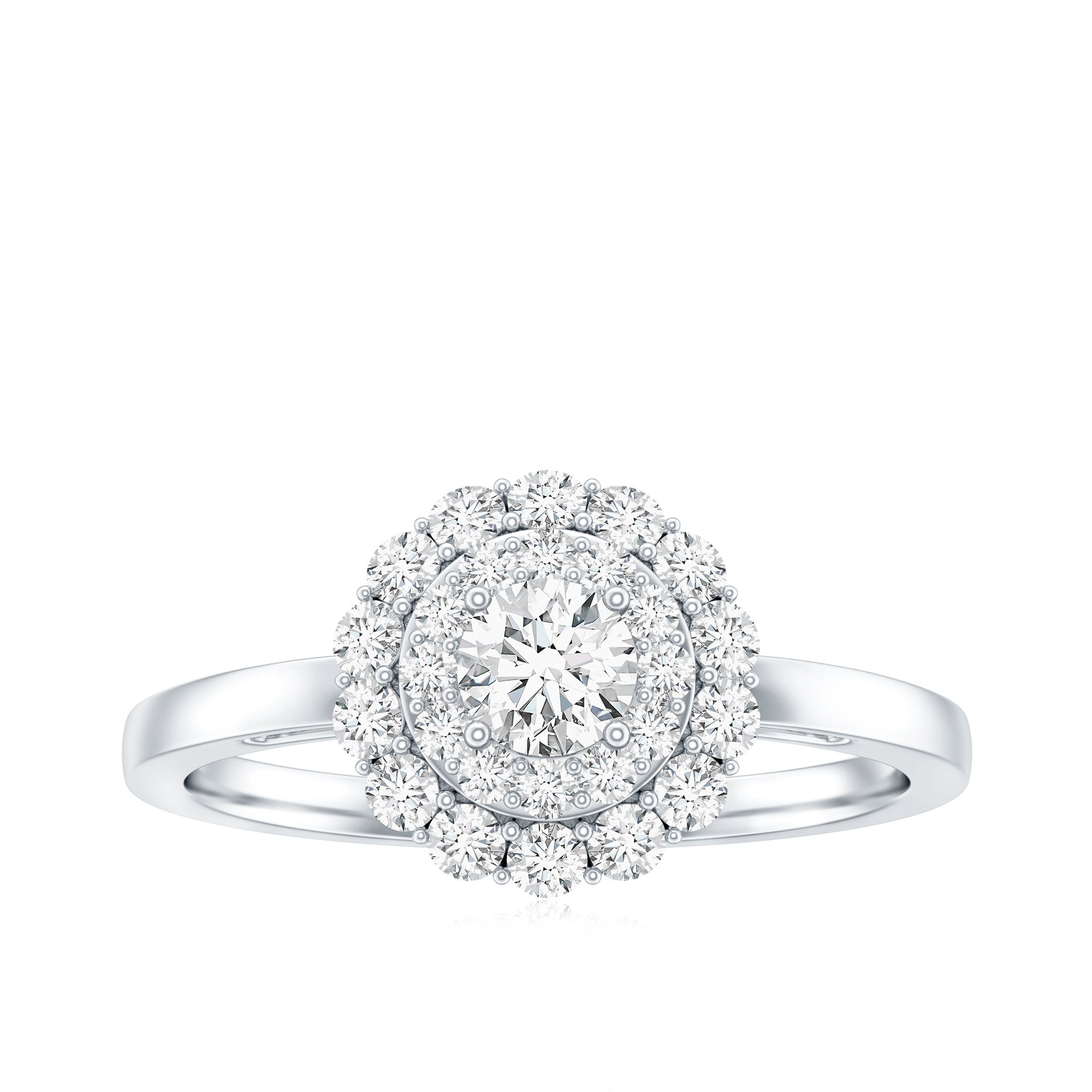 Certified Round Moissanite Double Halo Engagement Ring