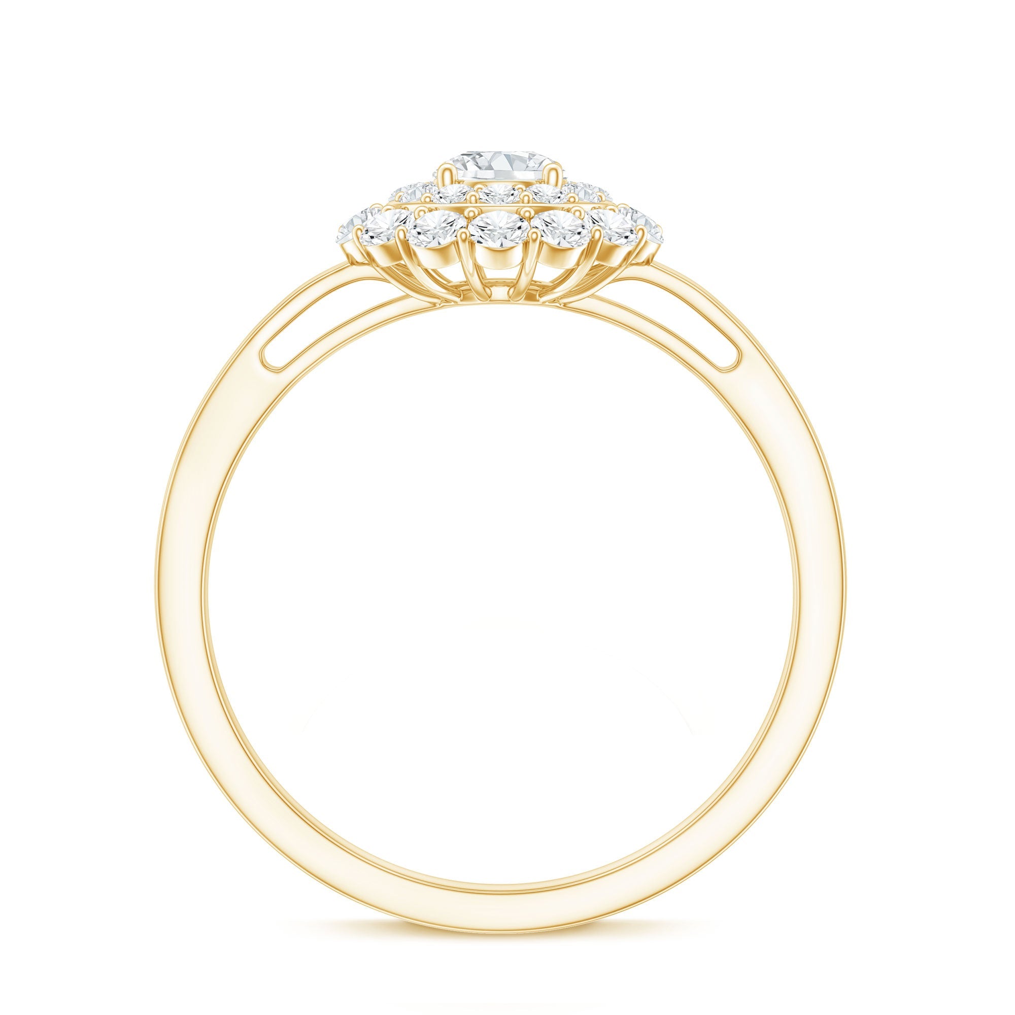 Certified Round Moissanite Double Halo Engagement Ring