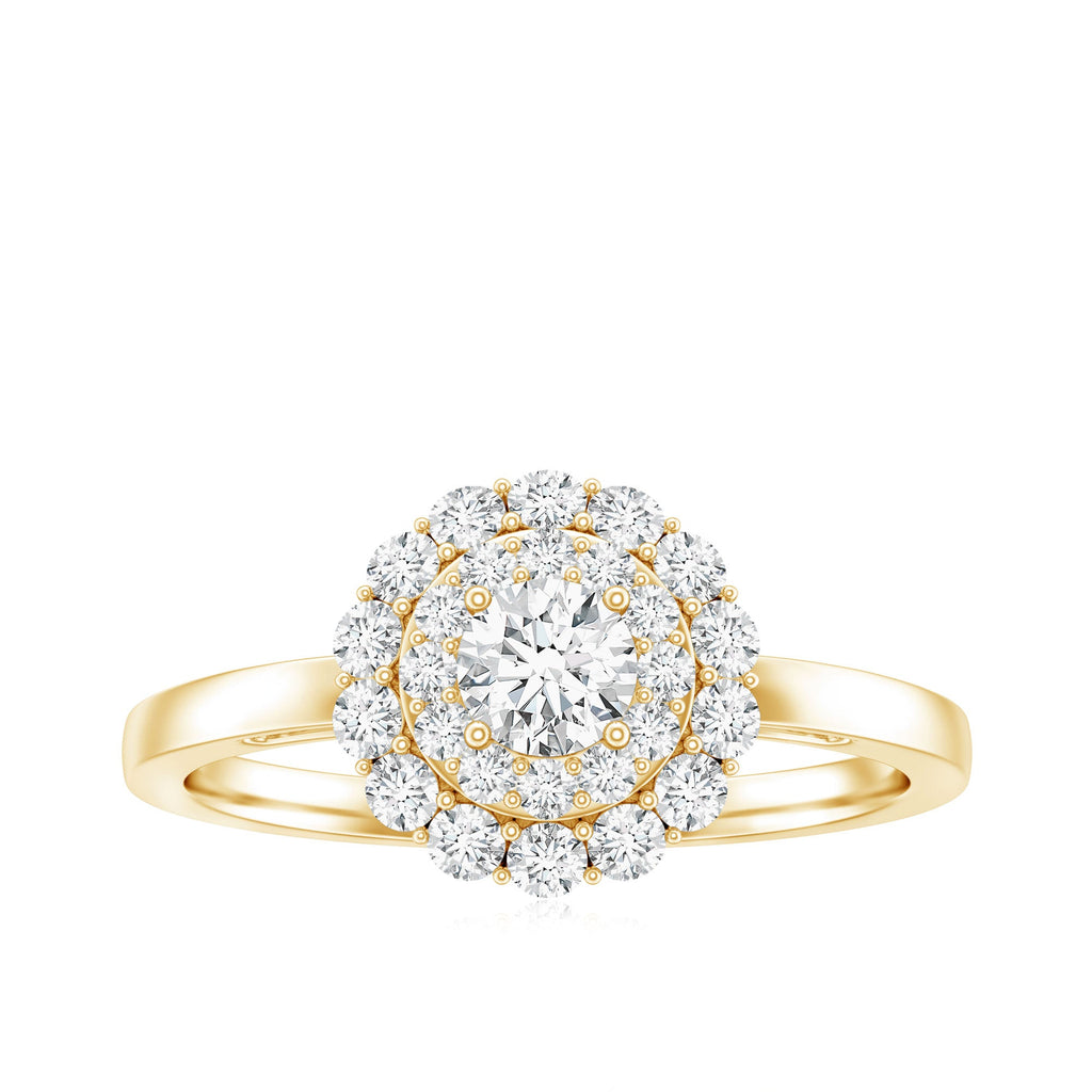 Certified Round Moissanite Double Halo Engagement Ring
