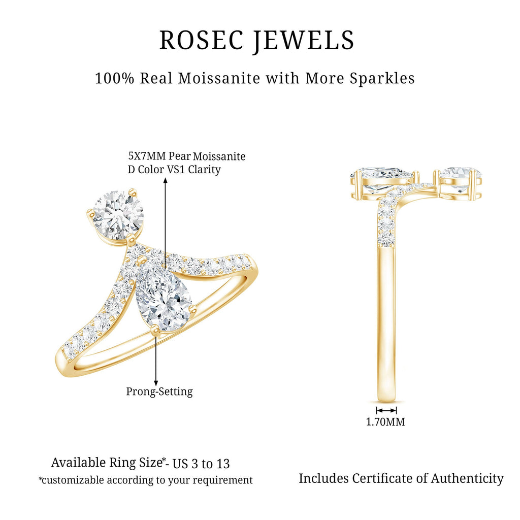 Pear and Round Cut Moissanite Toi et Moi Engagement Ring