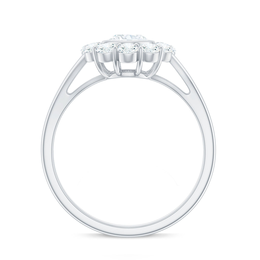 Oval Cut Moissanite Halo Engagement Ring with Split Shank