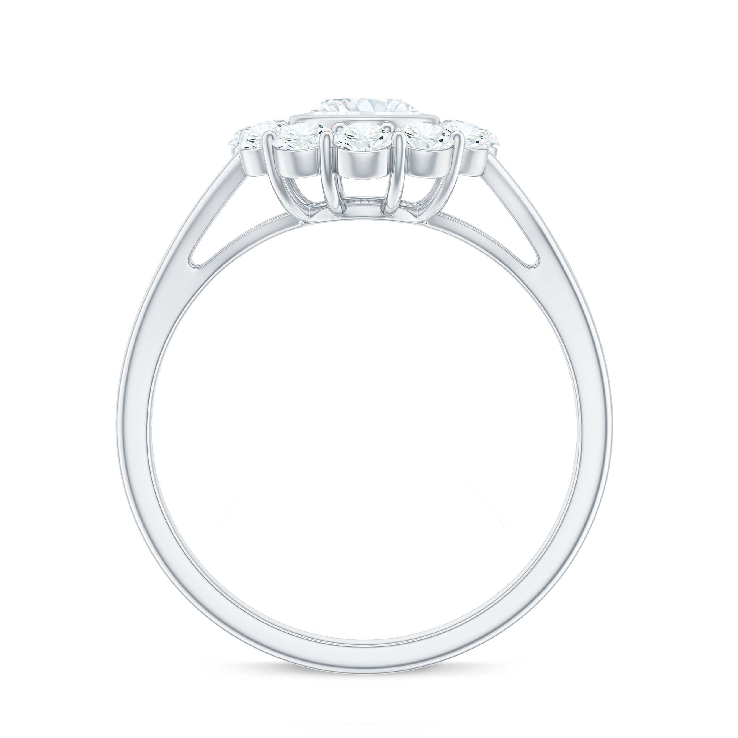 Oval Cut Moissanite Halo Engagement Ring with Split Shank