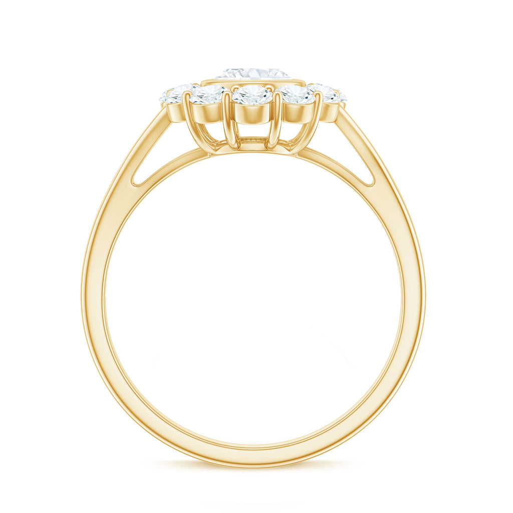 Oval Cut Moissanite Halo Engagement Ring with Split Shank