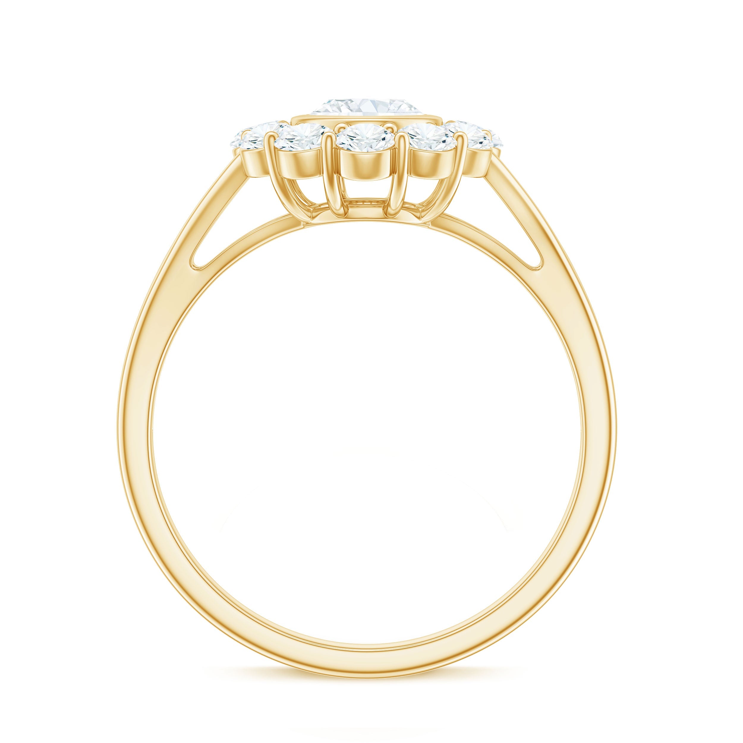 Oval Cut Moissanite Halo Engagement Ring with Split Shank