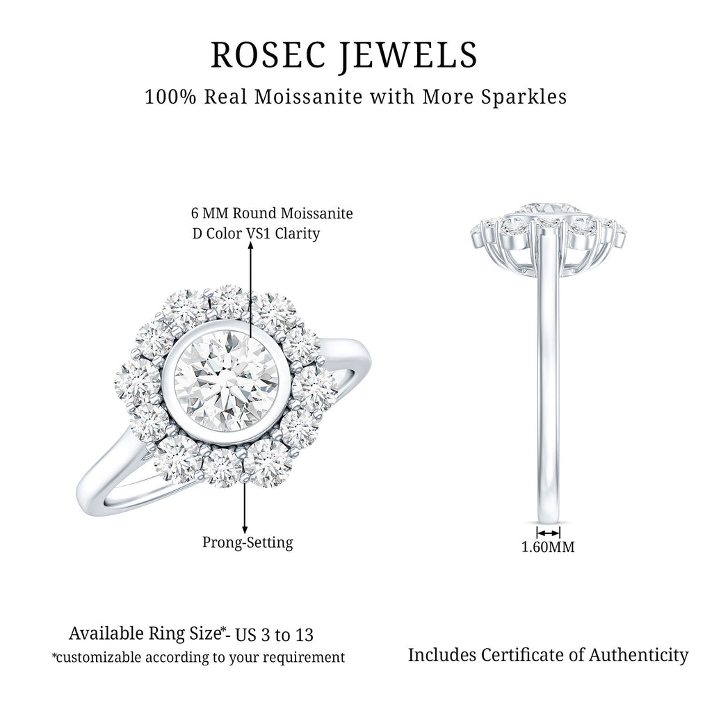 Round Moissanite Statement Engagement Ring with Halo