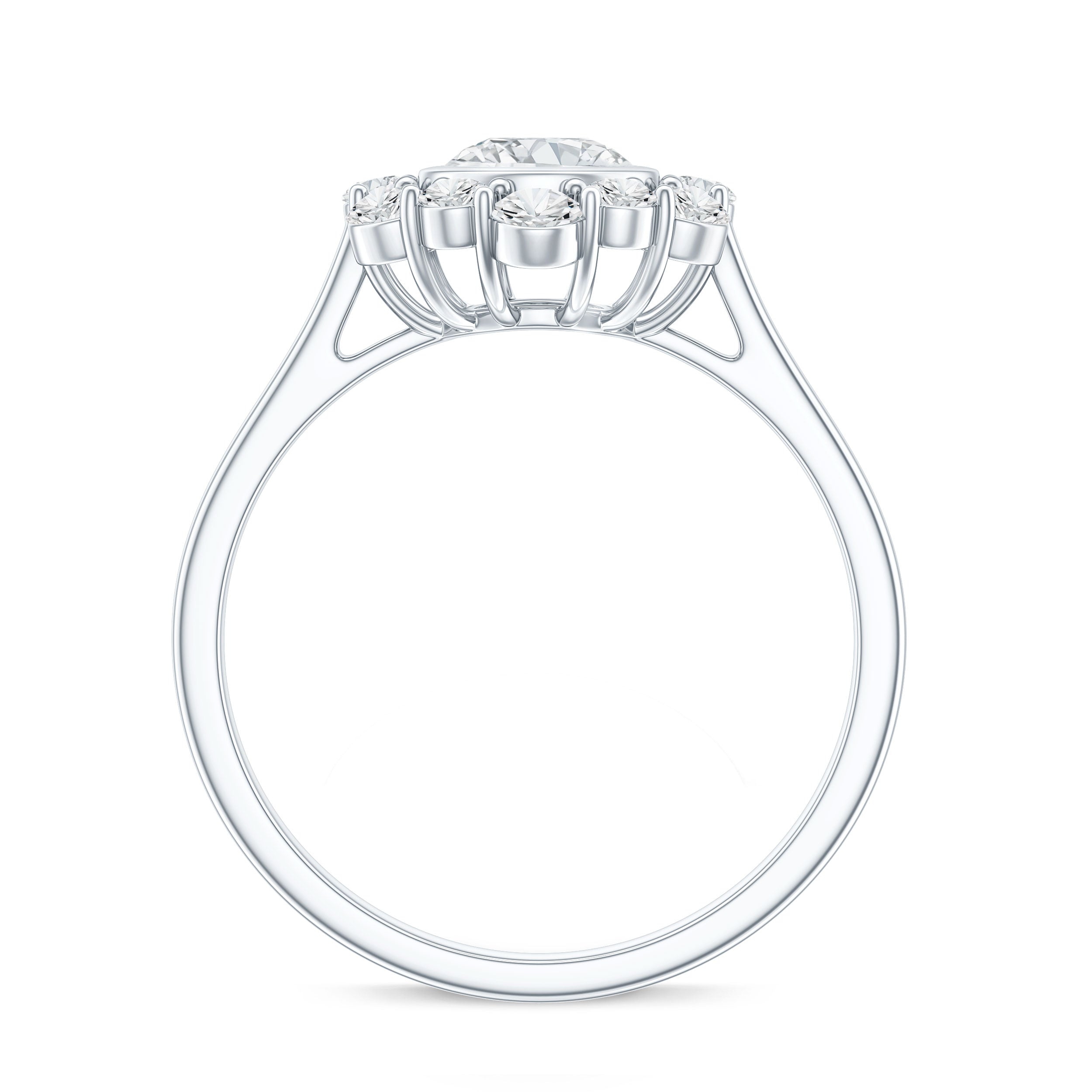 Round Moissanite Statement Engagement Ring with Halo