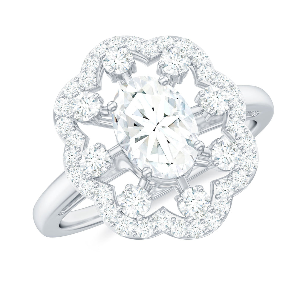 Oval Shaped Moissanite Flower Engagement Ring