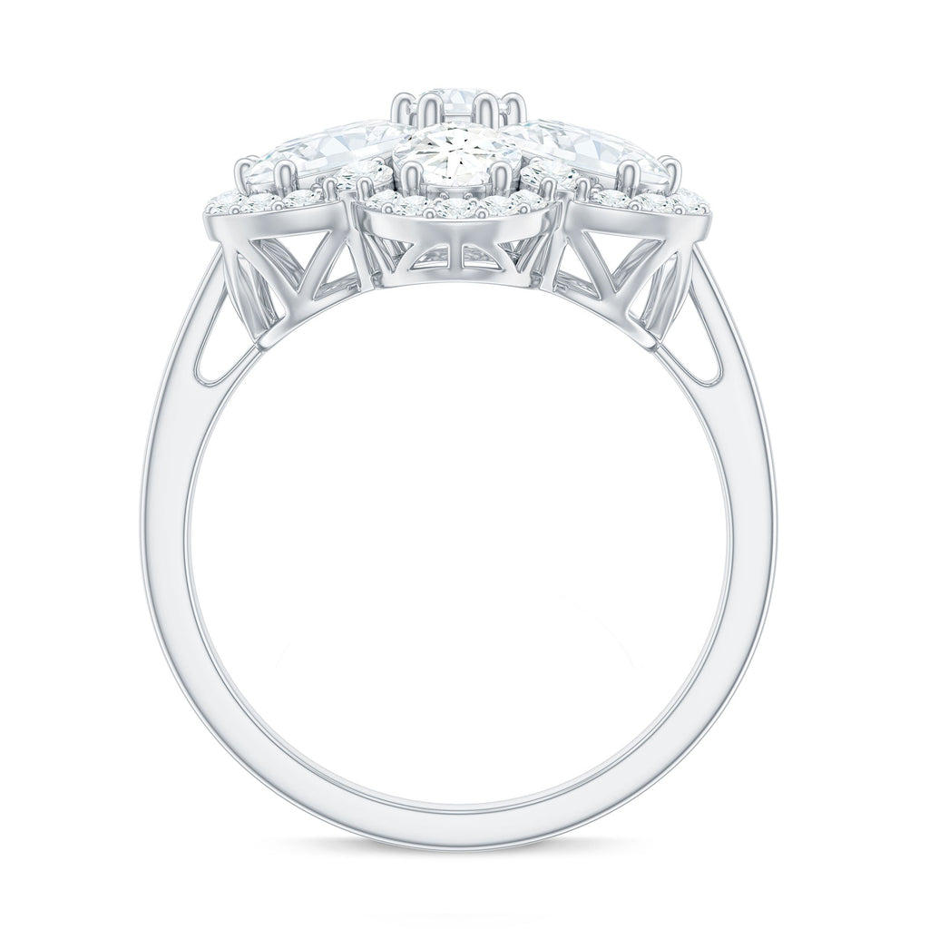 Certified Moissanite Huge Flower Engagement Ring