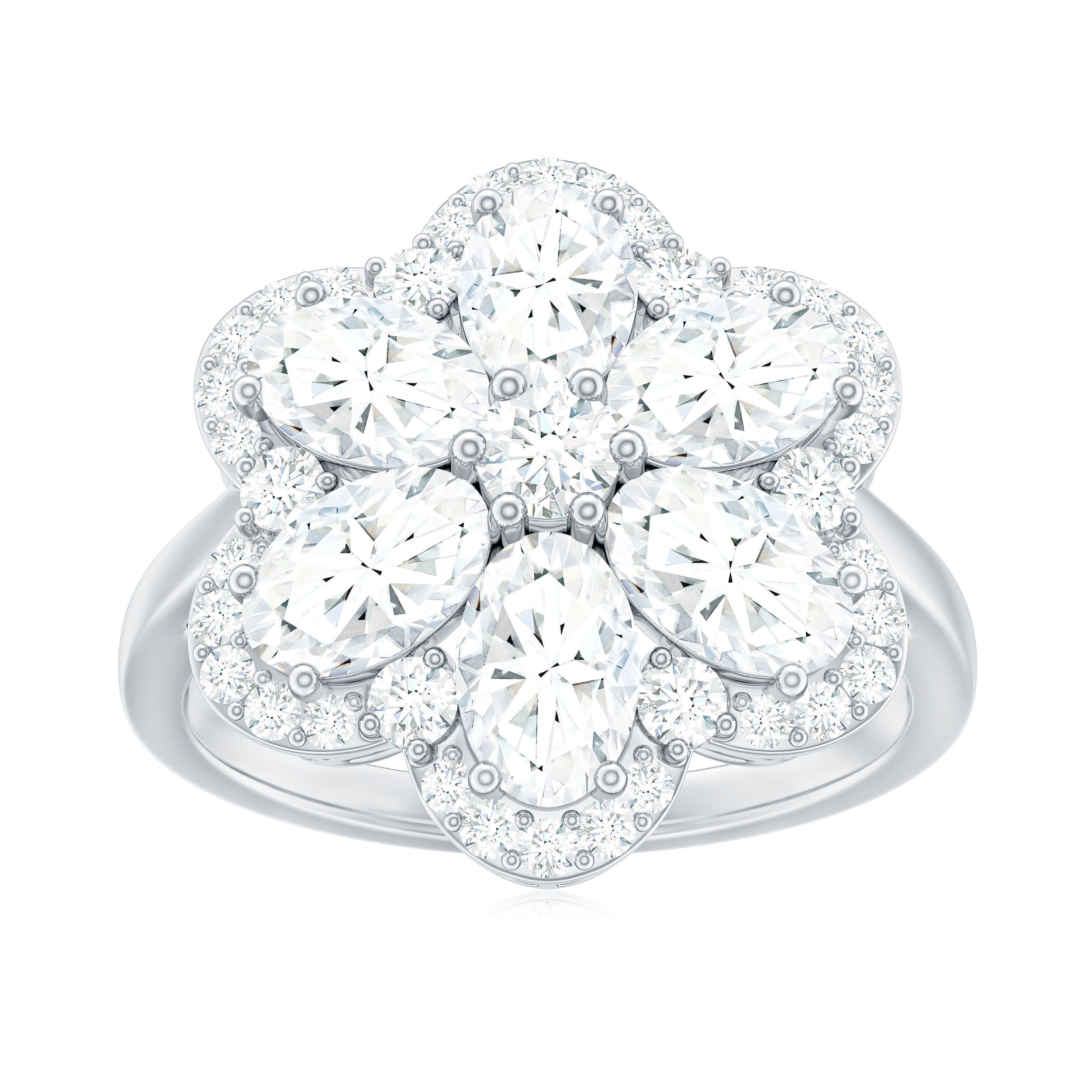 Certified Moissanite Huge Flower Engagement Ring