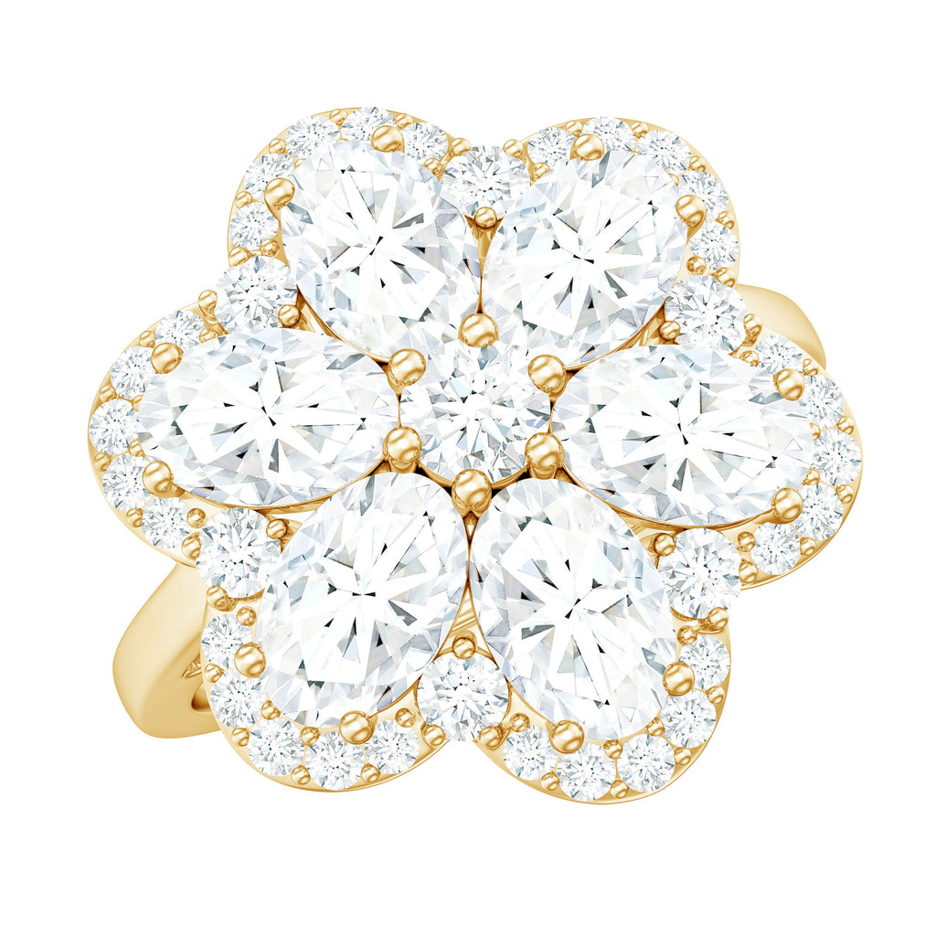 Certified Moissanite Huge Flower Engagement Ring