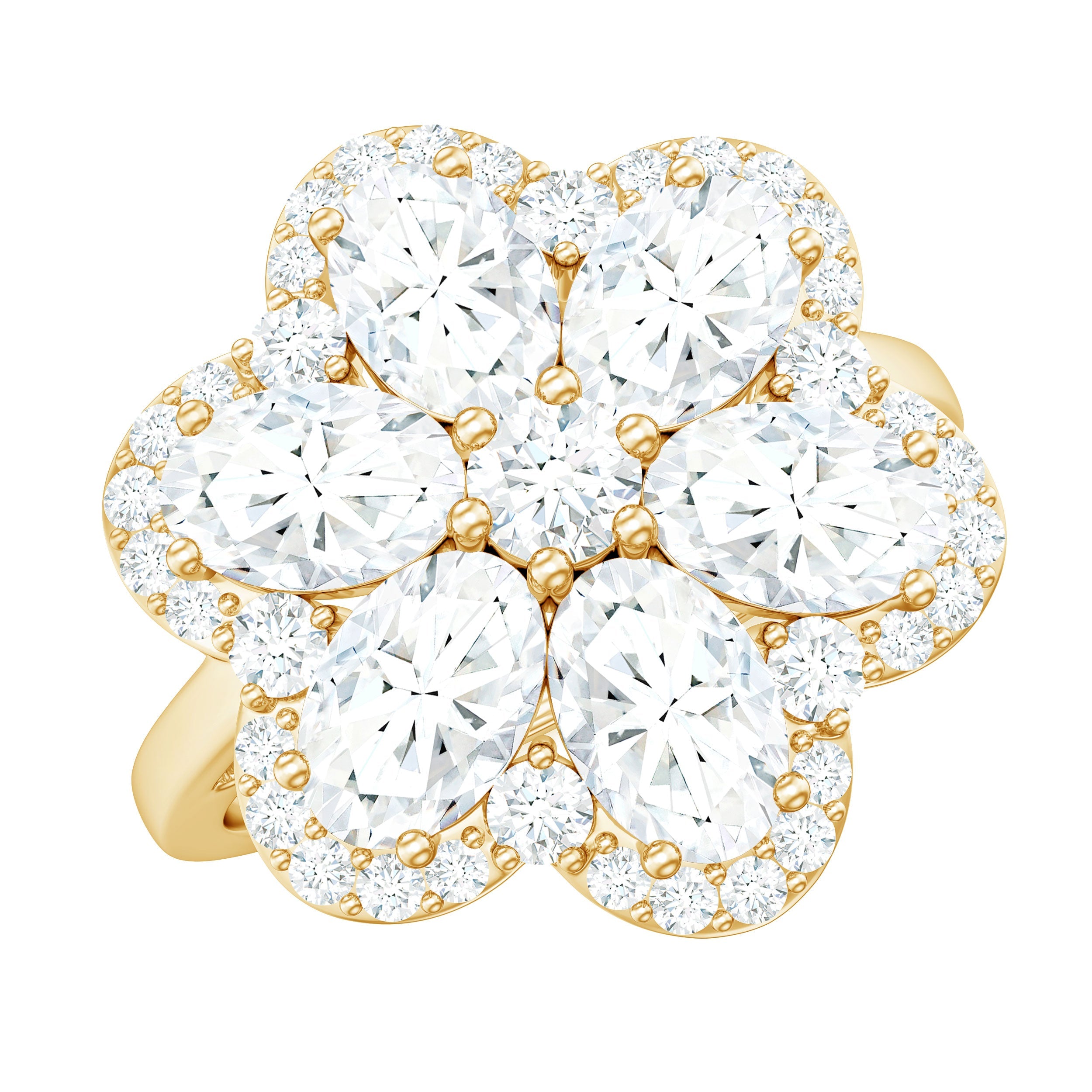 Certified Moissanite Huge Flower Engagement Ring