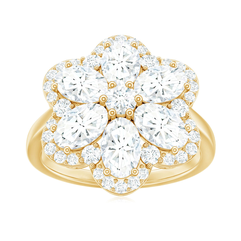 Certified Moissanite Huge Flower Engagement Ring