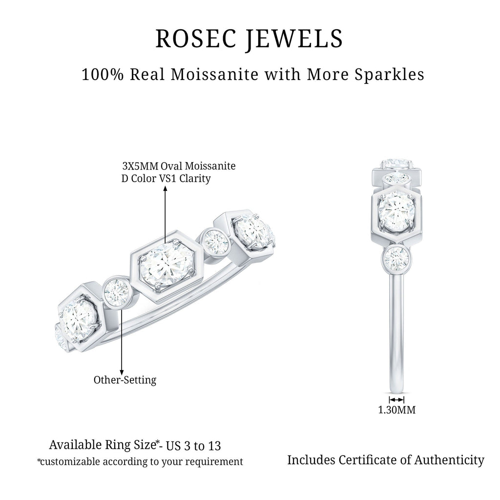 Oval and Round Certified Moissanite Half Eternity Ring