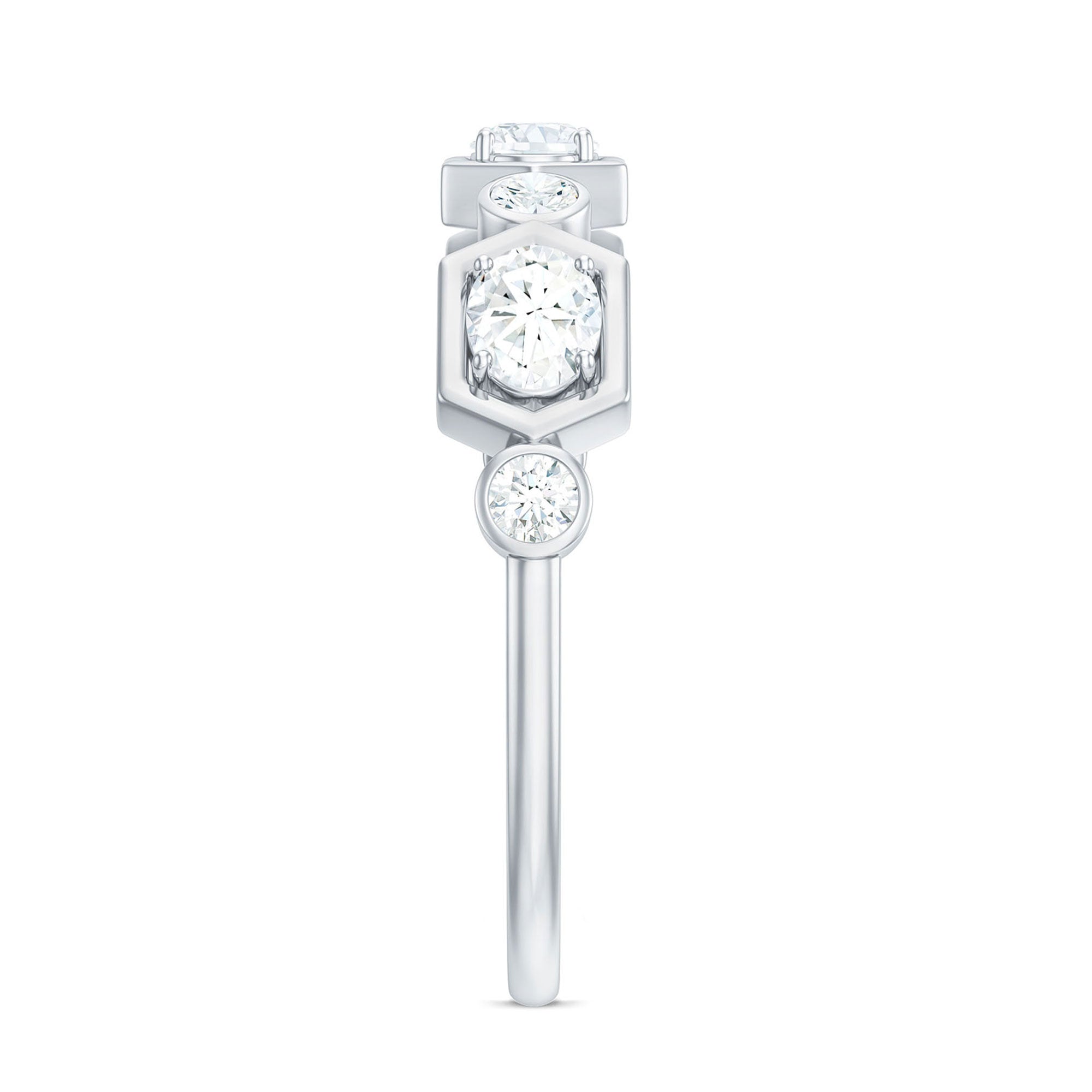 Oval and Round Certified Moissanite Half Eternity Ring