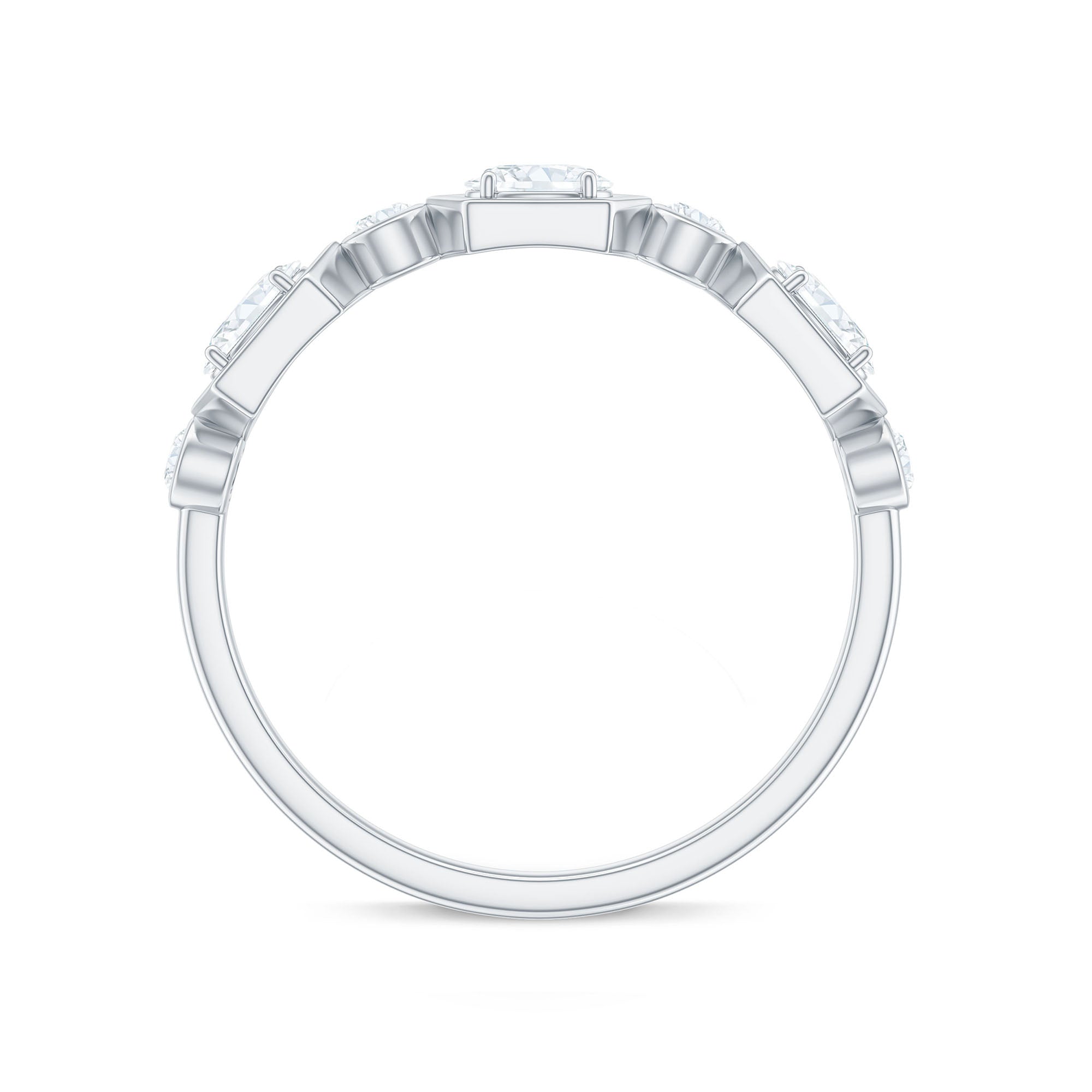Oval and Round Certified Moissanite Half Eternity Ring