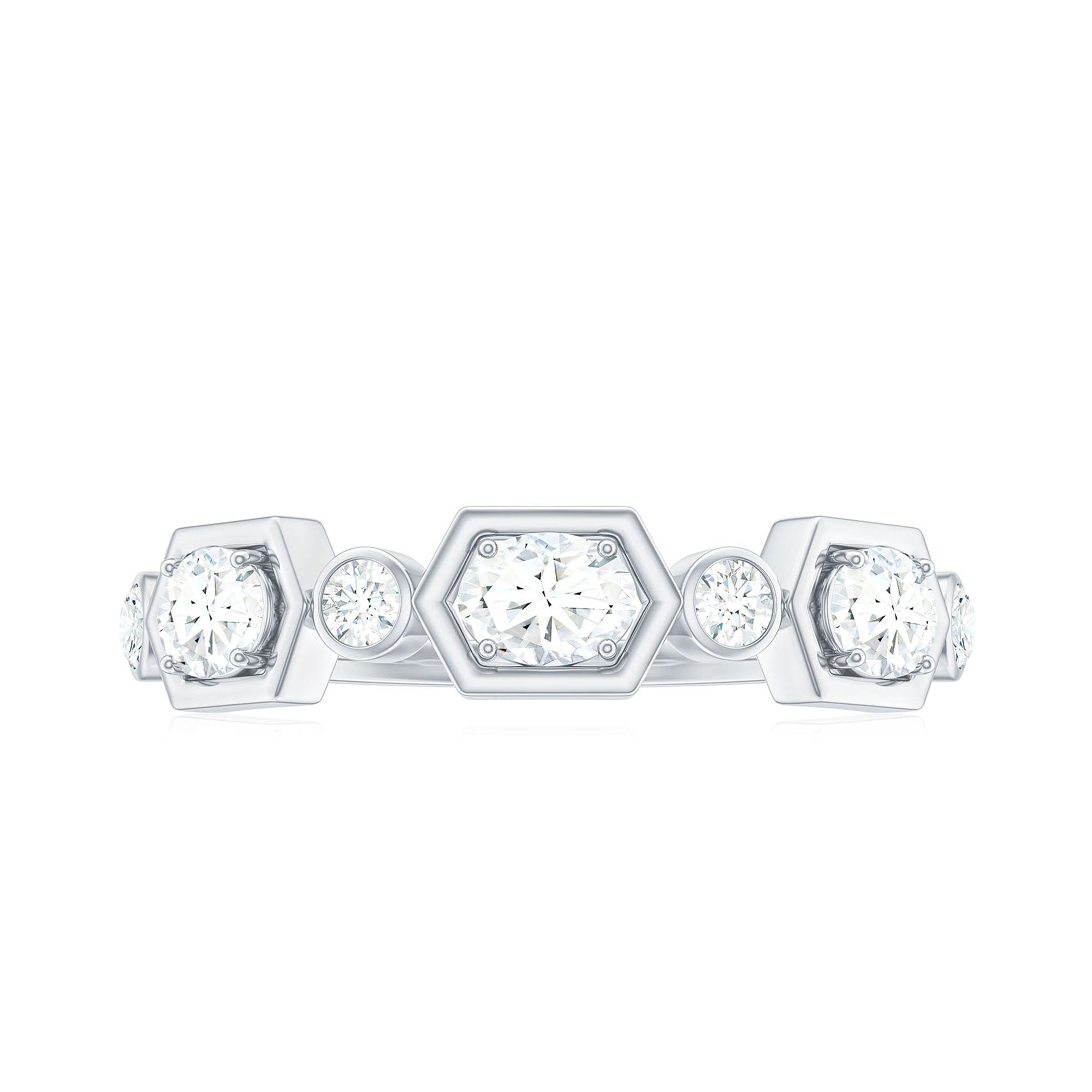Oval and Round Certified Moissanite Half Eternity Ring