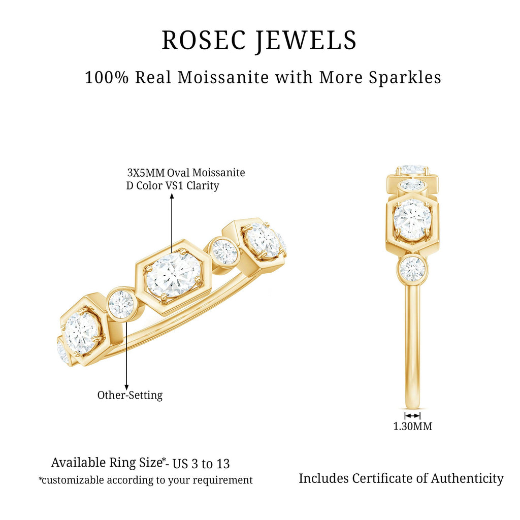 Oval and Round Certified Moissanite Half Eternity Ring