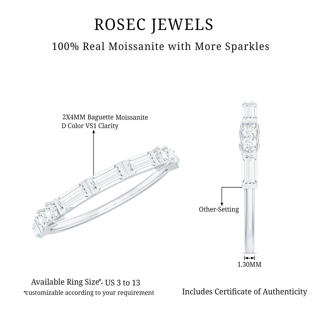 Baguette Cut Moissanite Minimalist Half Eternity Ring