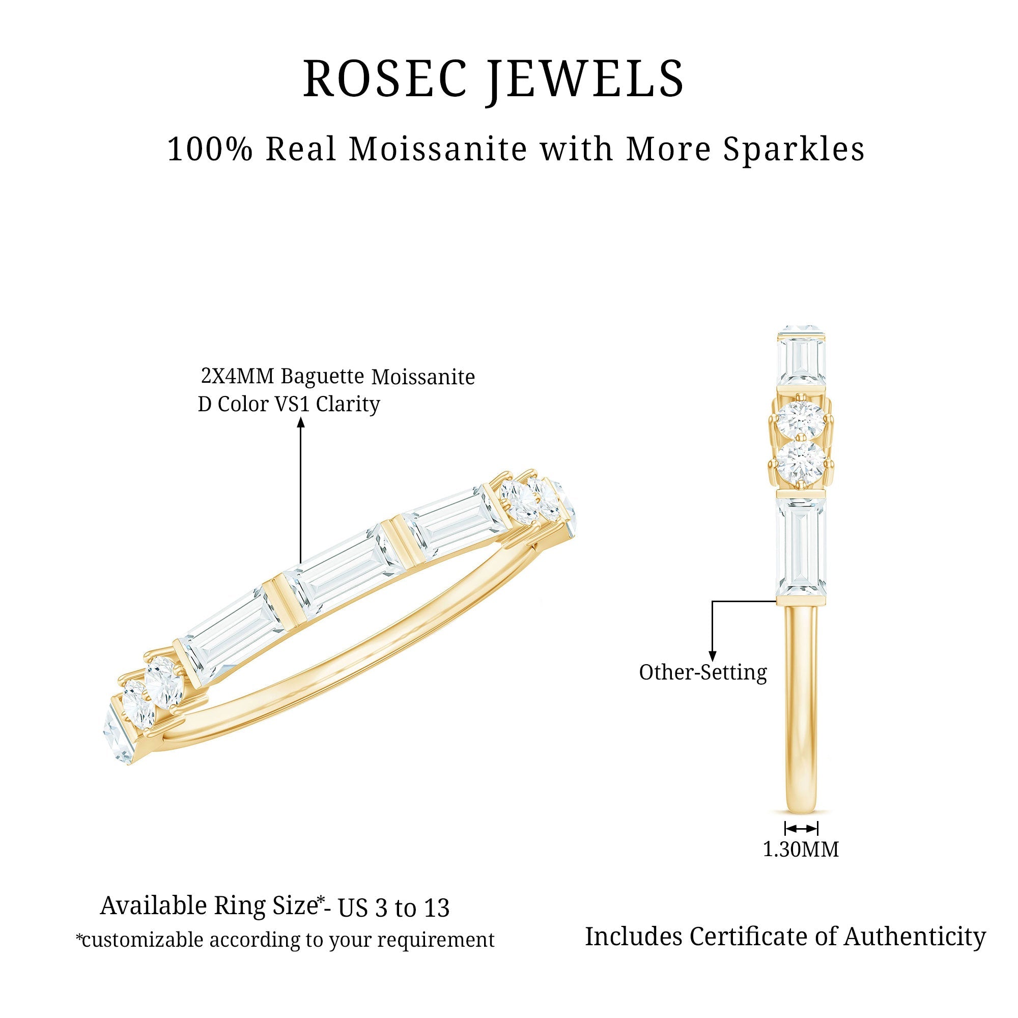 Baguette Cut Moissanite Minimalist Half Eternity Ring