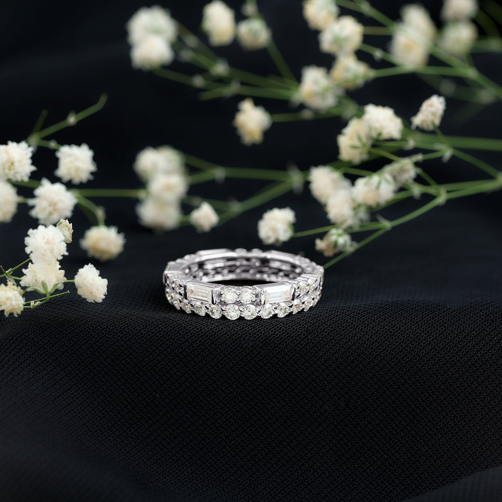 Certified Moissanite Two Row Wedding Band Ring