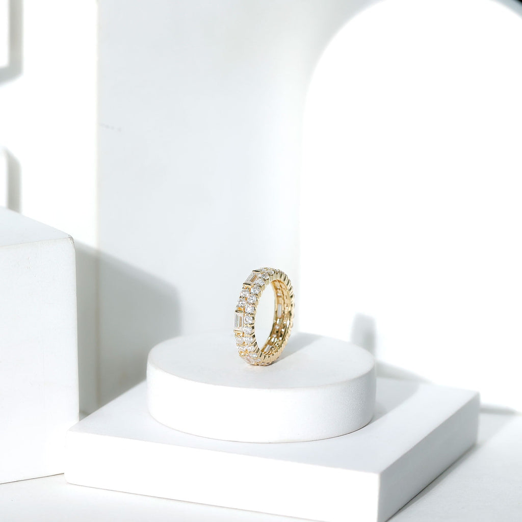 Certified Moissanite Two Row Wedding Band Ring