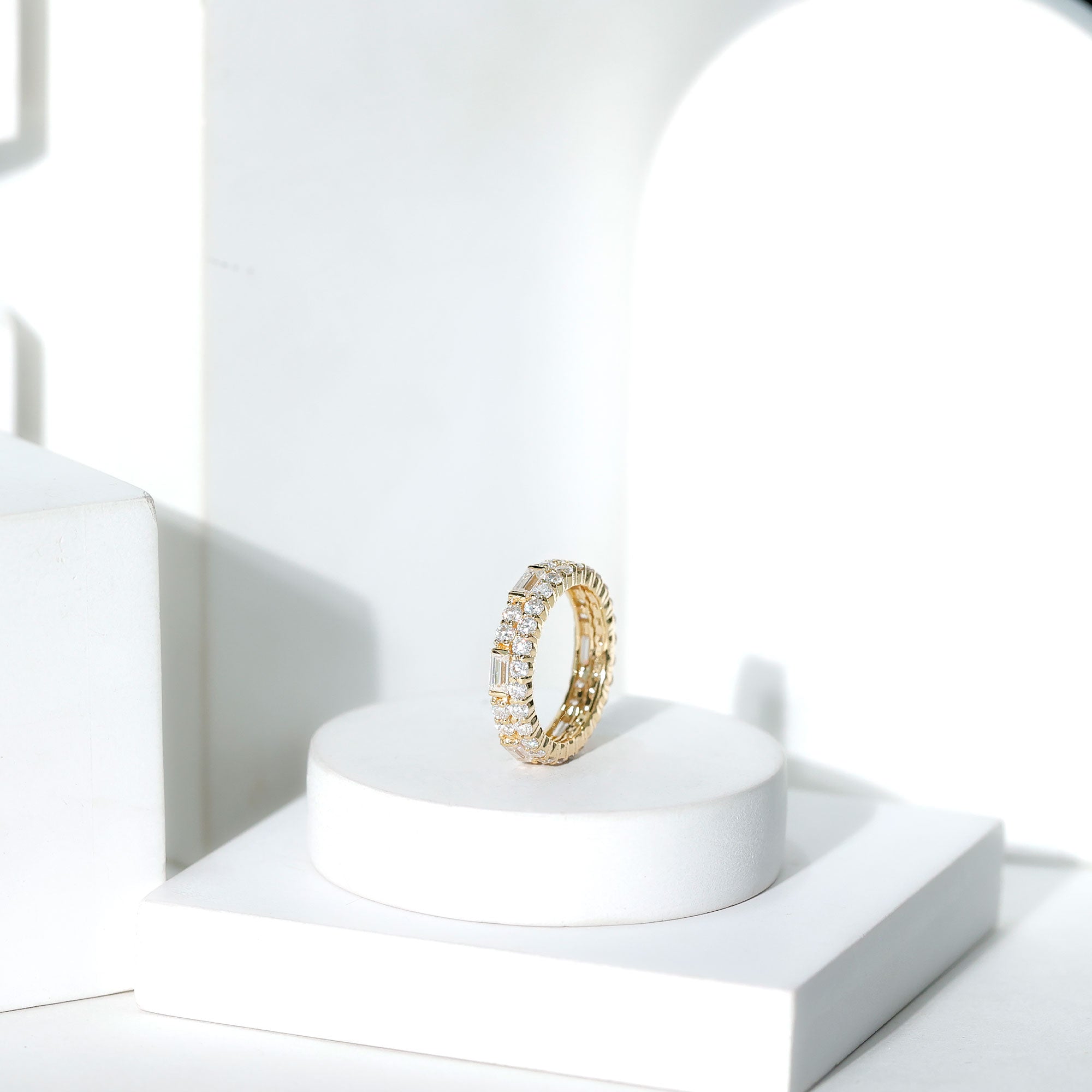 Certified Moissanite Two Row Wedding Band Ring