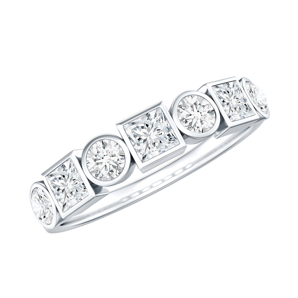 Alternate Bezel Set Moissanite Half Eternity Band Ring