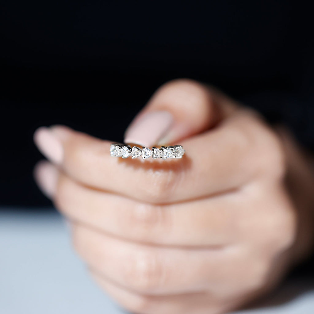 Heart Shaped Moissanite Half Eternity Band Ring