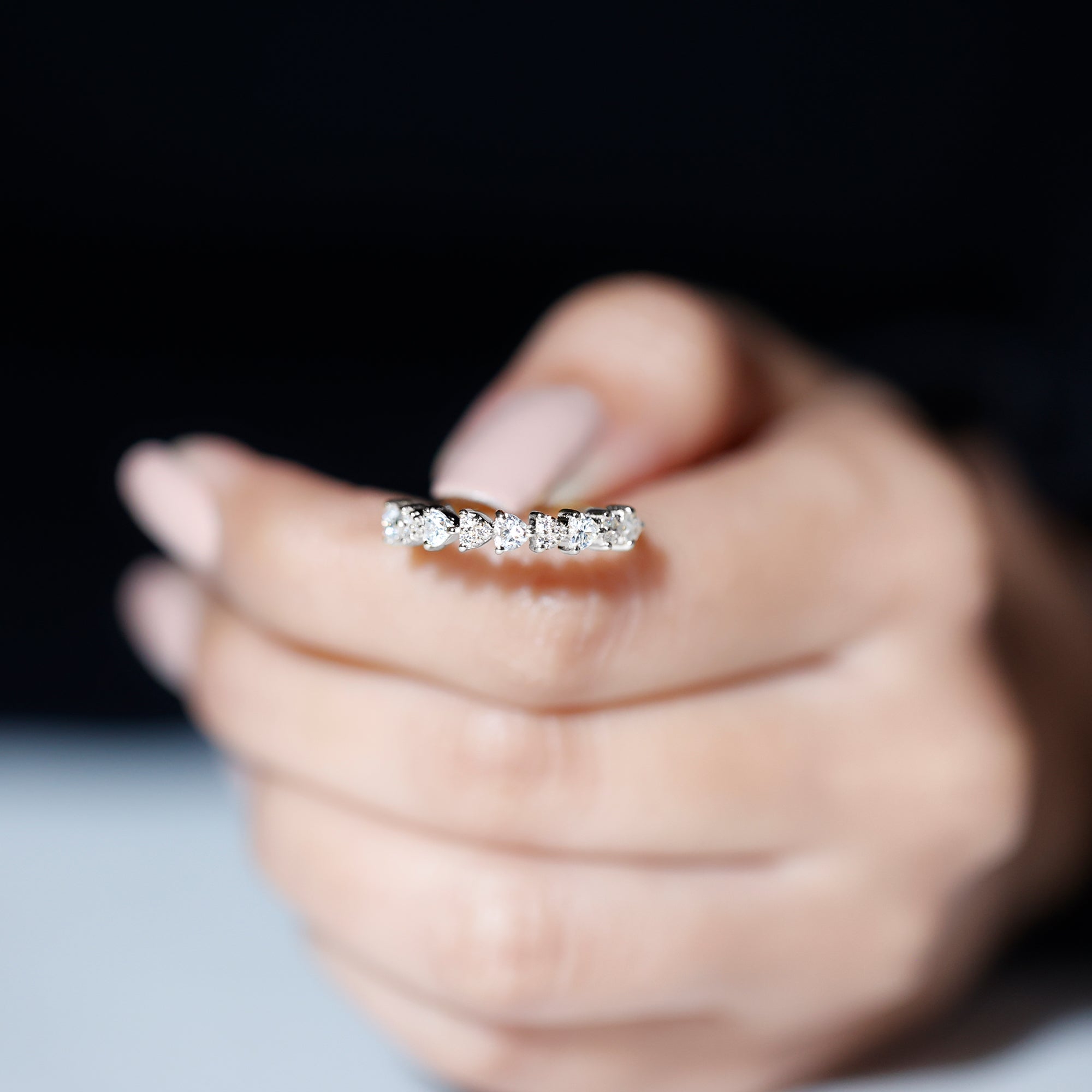 Heart Shaped Moissanite Half Eternity Band Ring