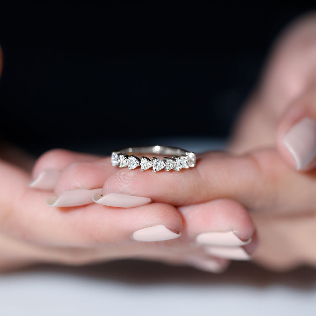 Heart Shaped Moissanite Half Eternity Band Ring