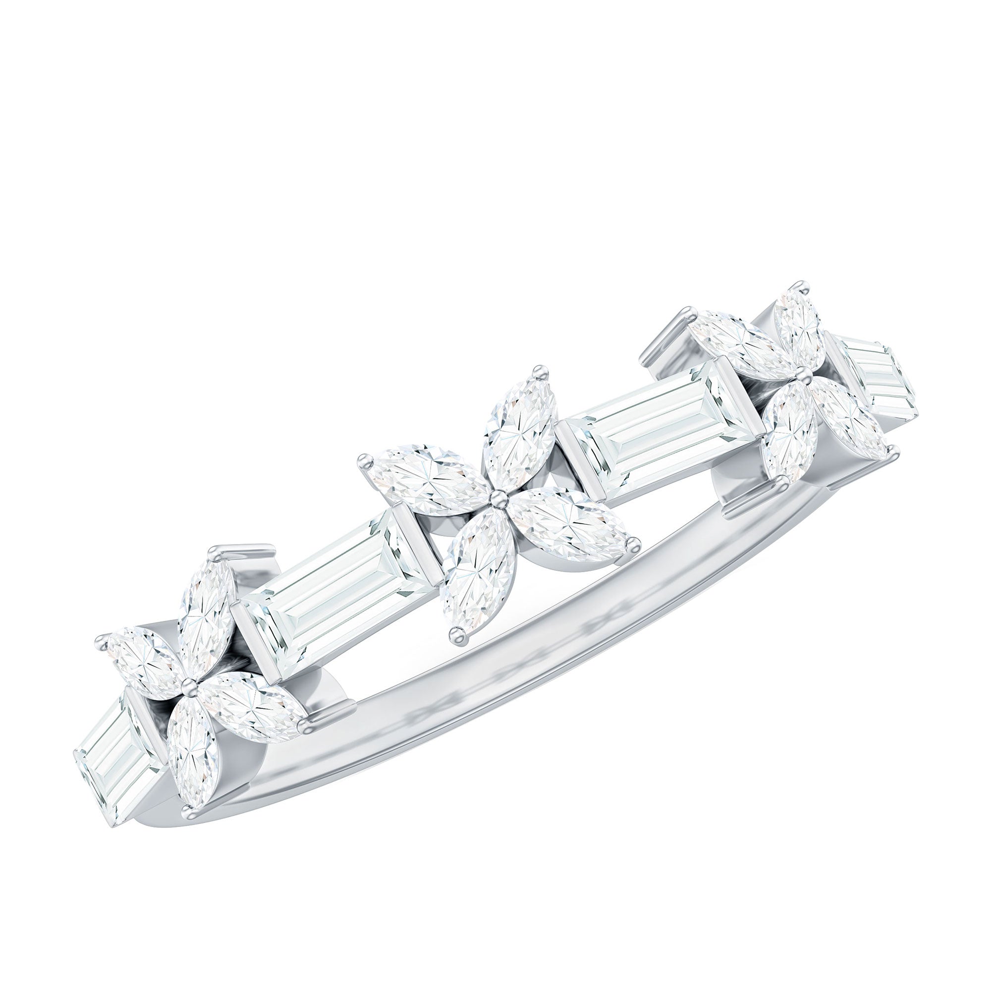 Moissanite Flower Wedding Band Ring with Certificate