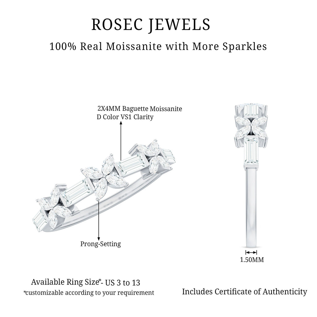 Moissanite Flower Wedding Band Ring with Certificate