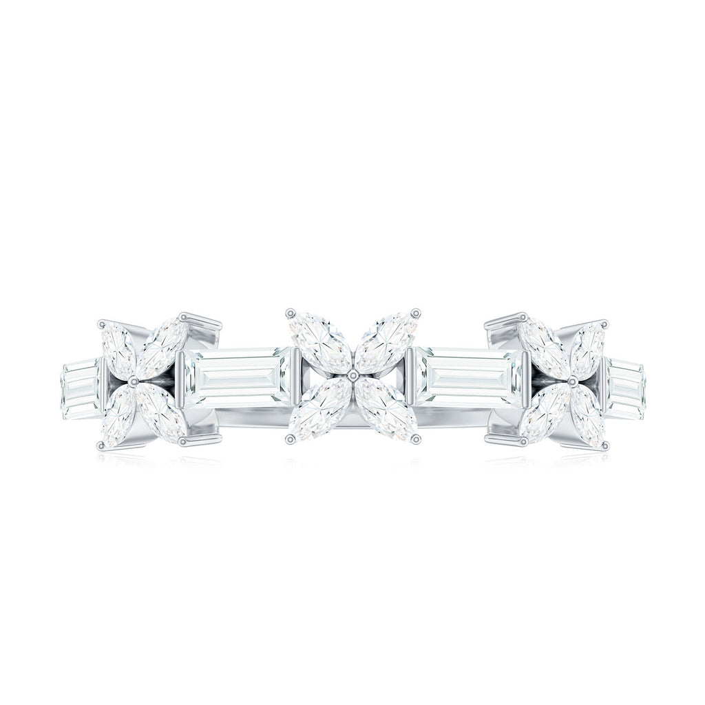Moissanite Flower Wedding Band Ring with Certificate