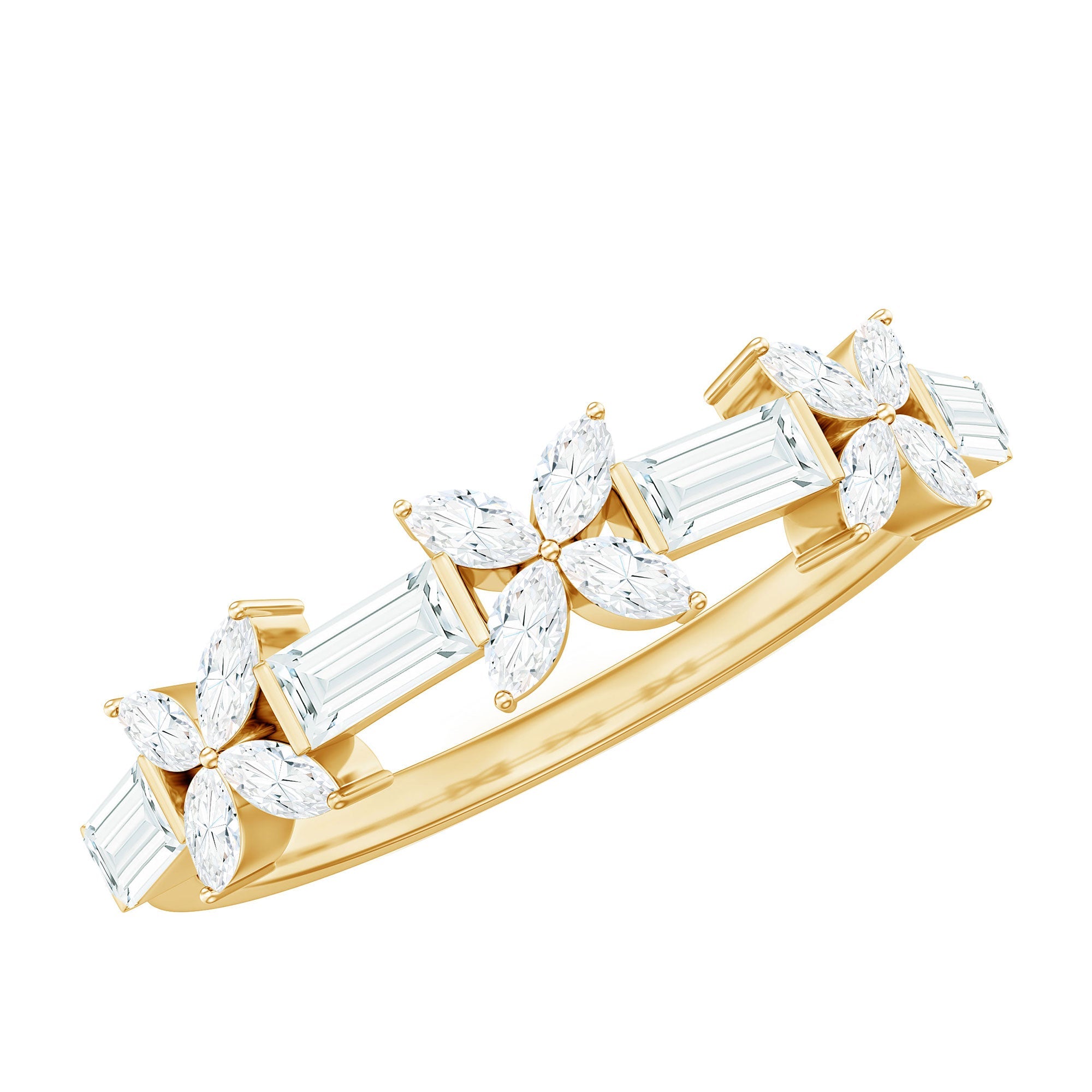 Moissanite Flower Wedding Band Ring with Certificate