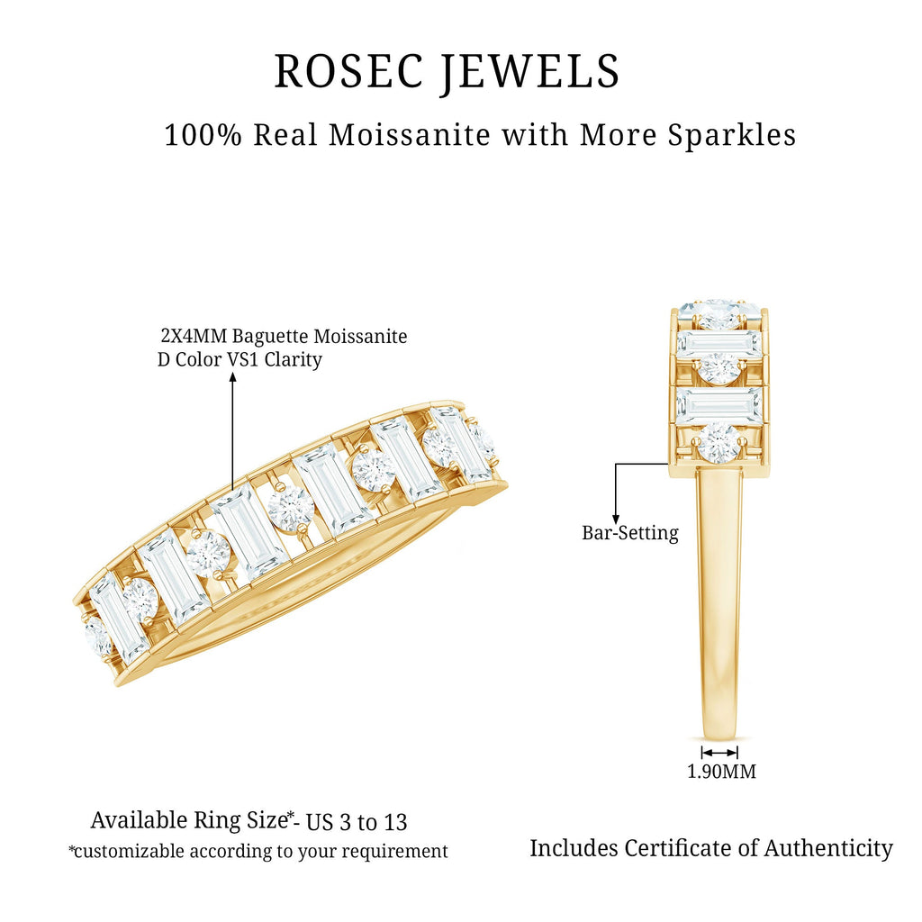 Baguette and Round Cut Moissanite Stackable Eternity Band