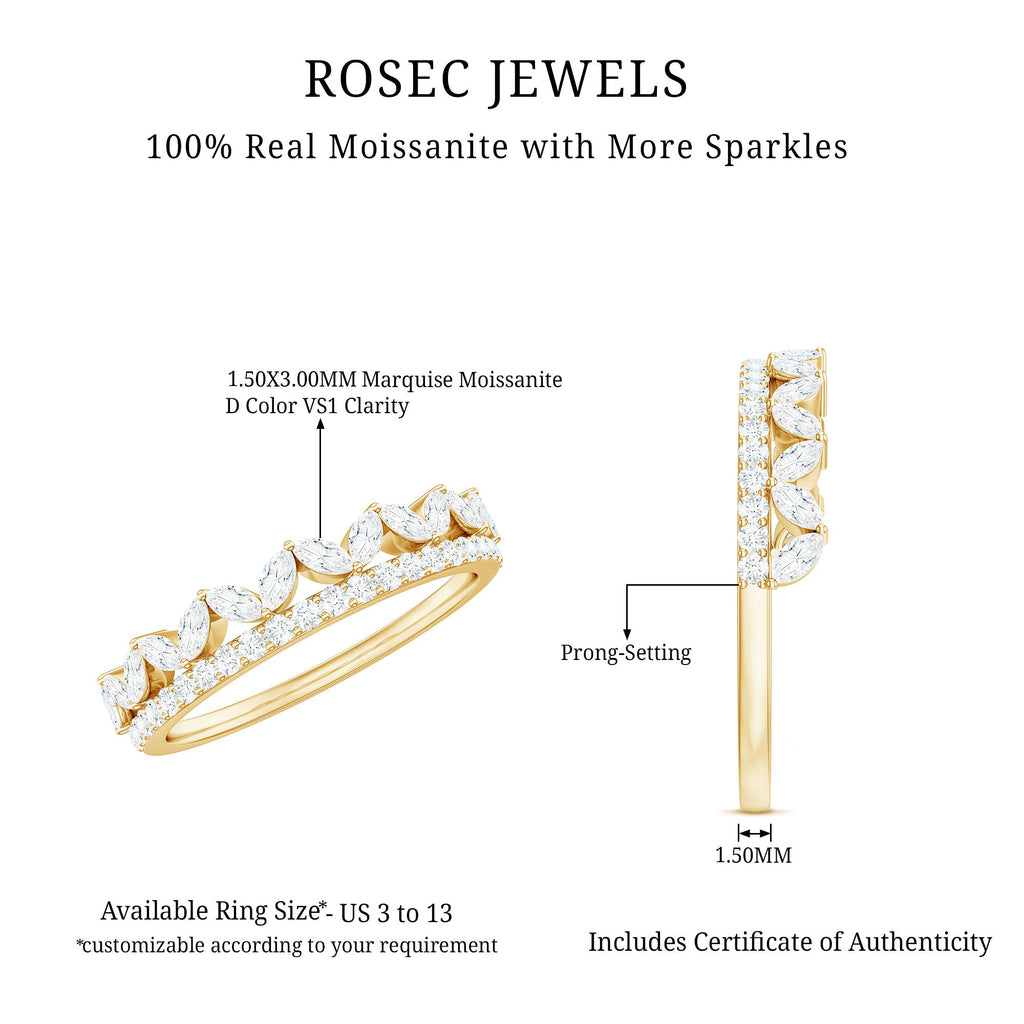 Certified Moissanite Half Eternity Wedding Band in Crown Style