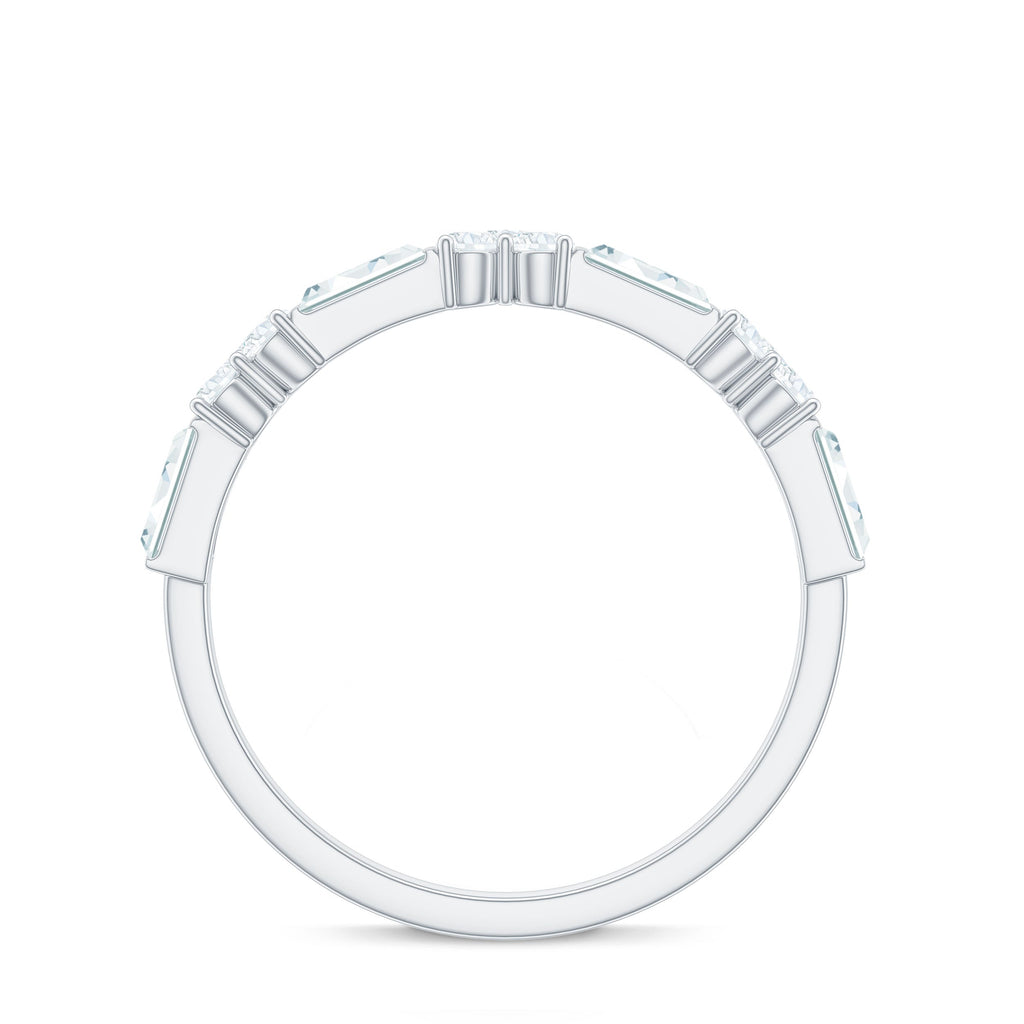 Certified Baguette and Round Moissanite Half Eternity Ring