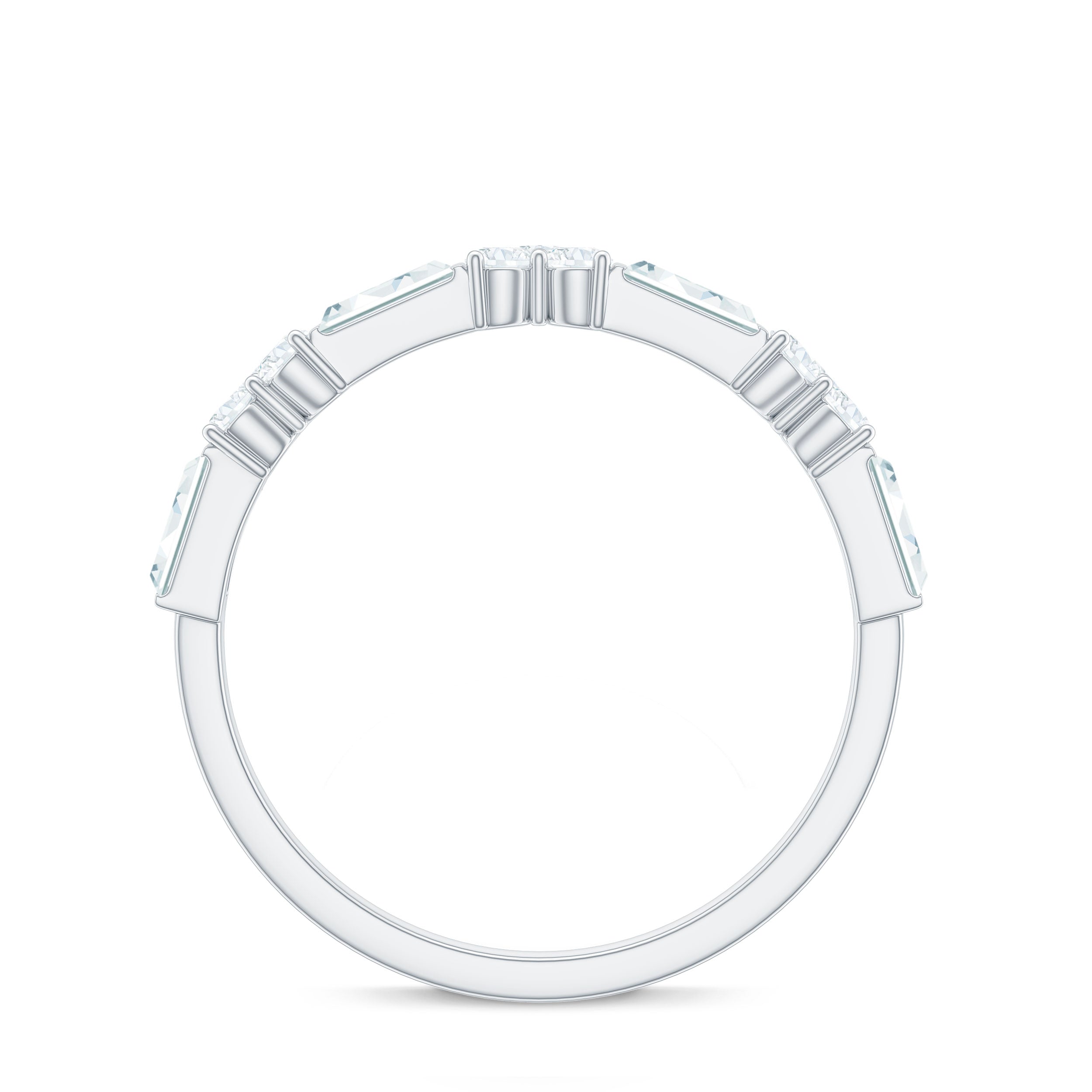 Certified Baguette and Round Moissanite Half Eternity Ring