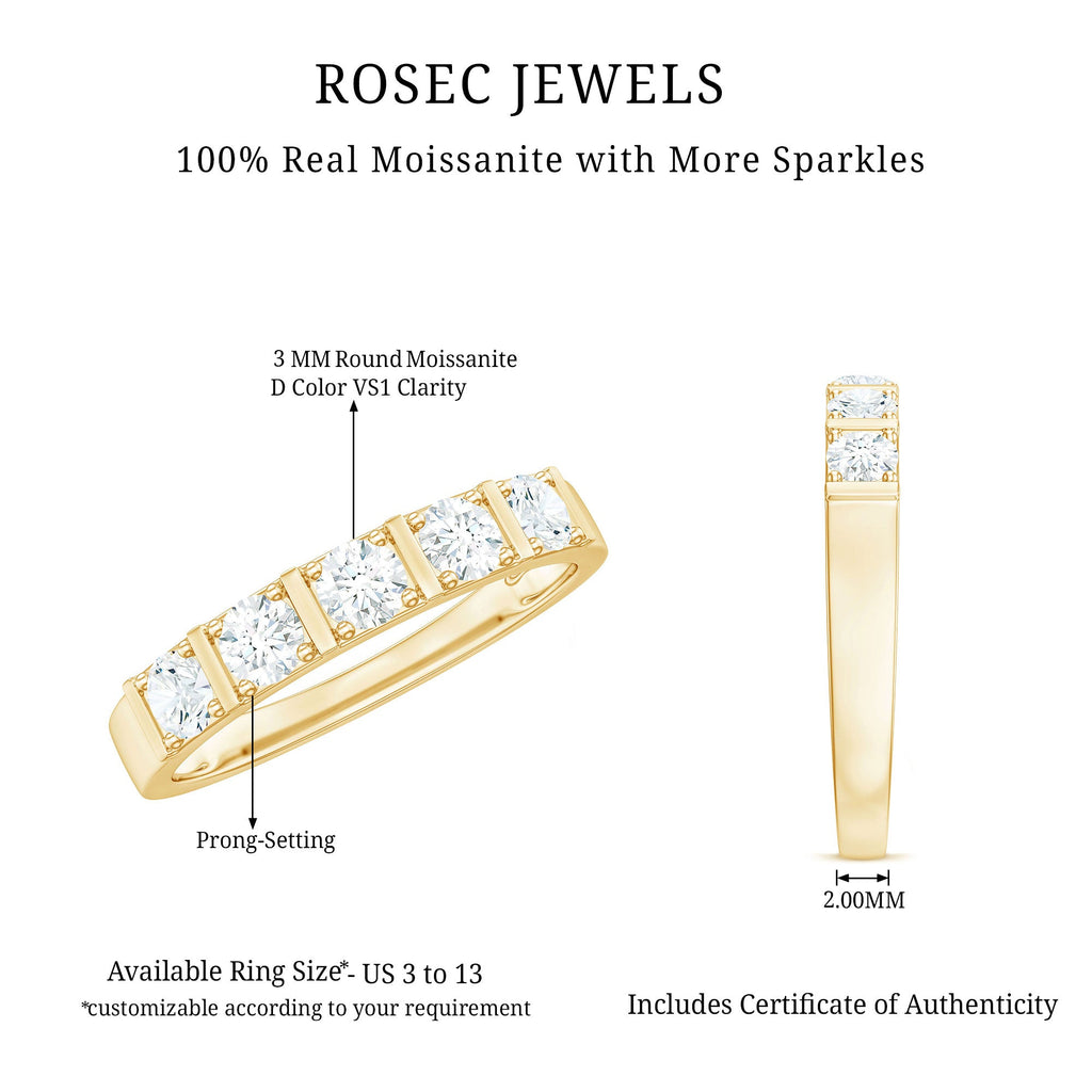 Round Cut Certified Moissanite Five Stone Anniversary Band for Men