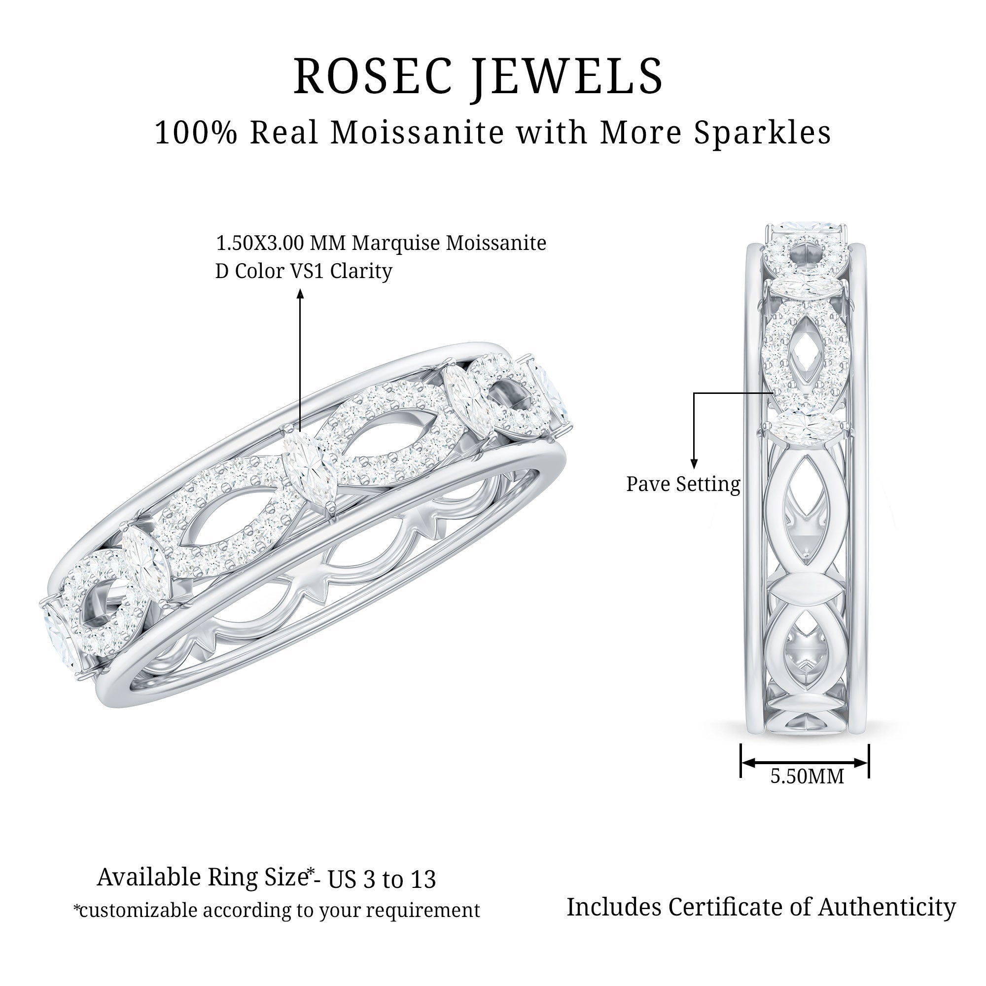 Certified Moissanite Infinity Wedding Band for Her
