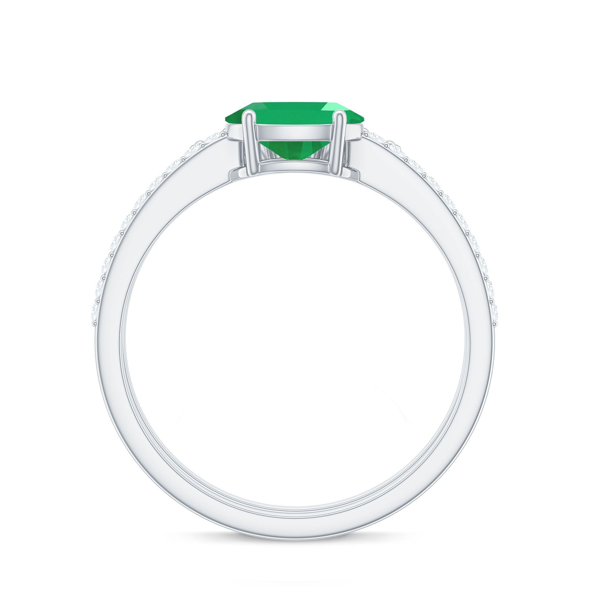 Natural Oval Emerald Diamond East West Engagement Ring and Wedding Band Set