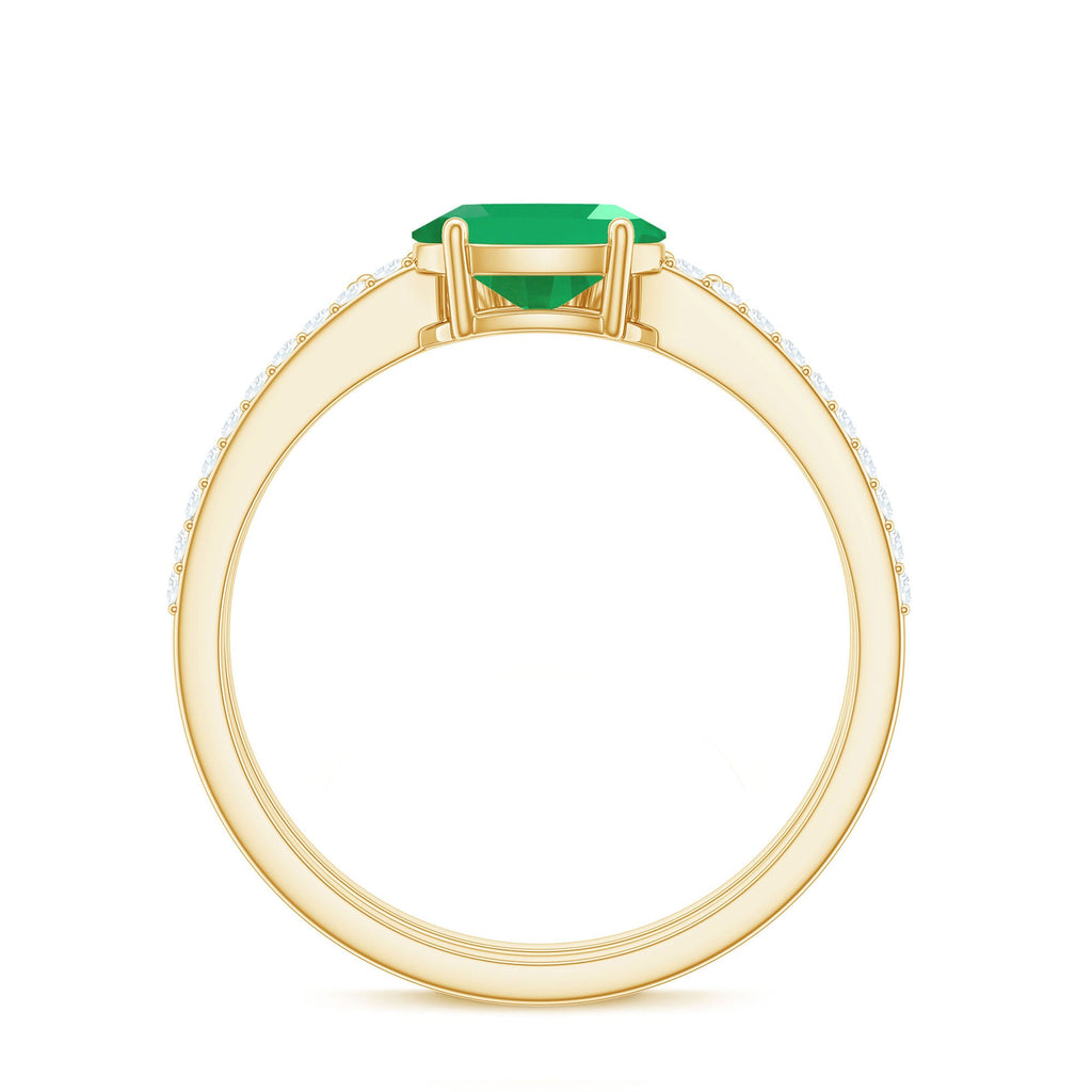Natural Oval Emerald Diamond East West Engagement Ring and Wedding Band Set