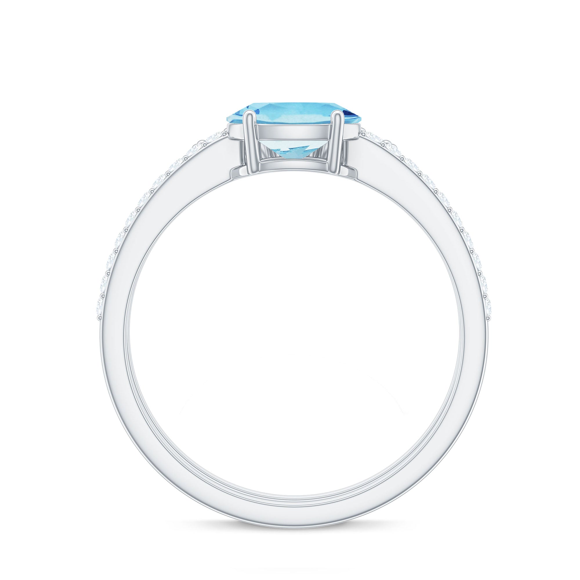 Real Oval Aquamarine Diamond East West Engagement Ring and Wedding Band Set